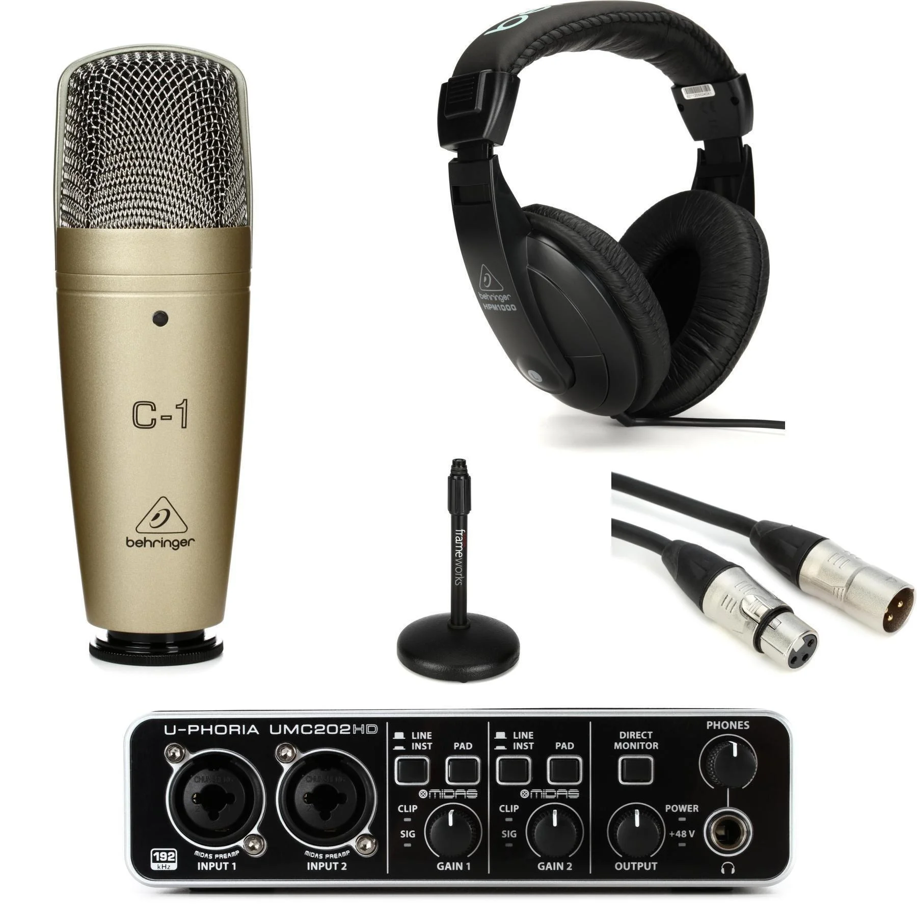 Behringer U-Phoria UMC202HD USB 音频接口，附 C-1 大振膜电容麦克风套装