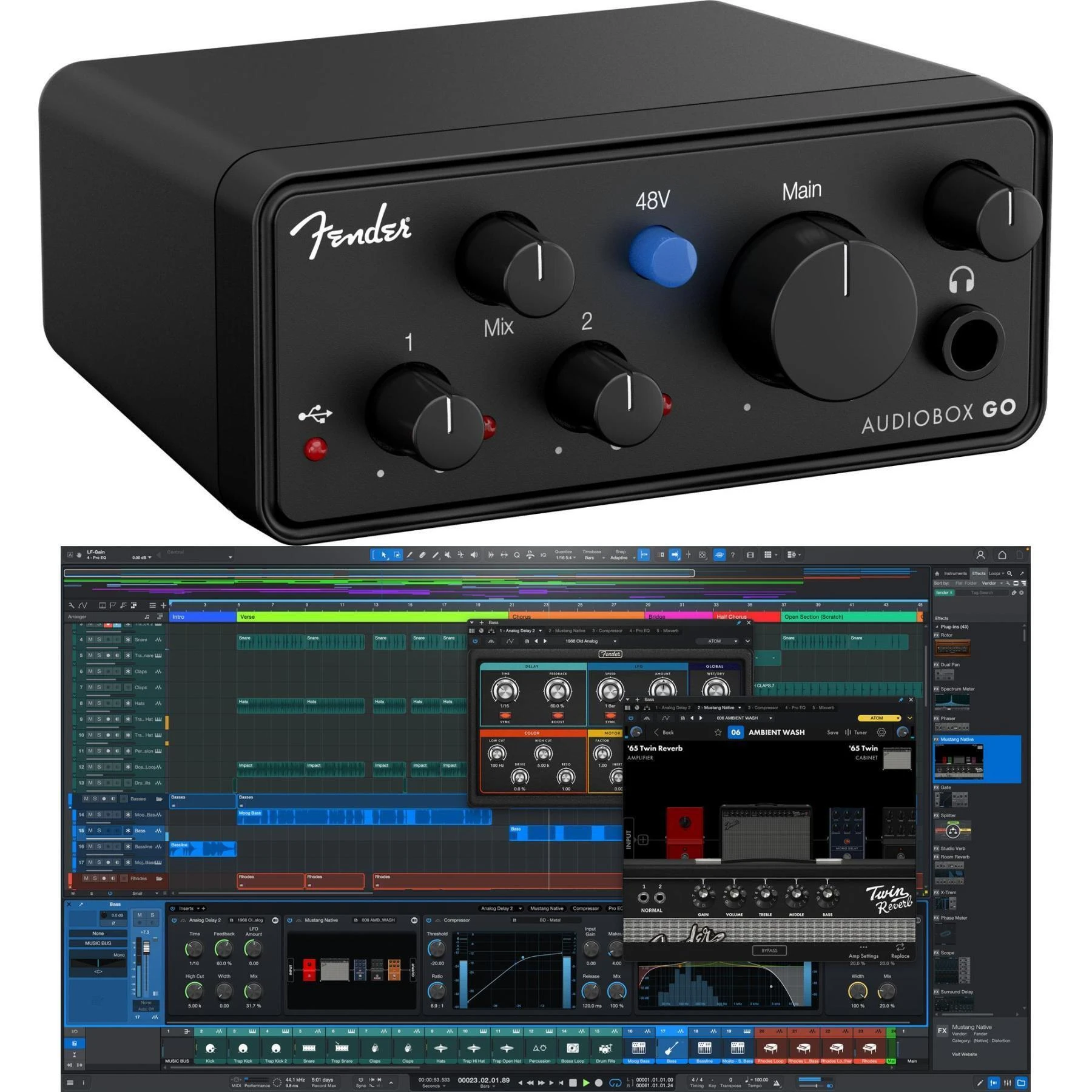 Fender Studio AudioBox Go USB-C 音频接口，附 Fender Studio Pro