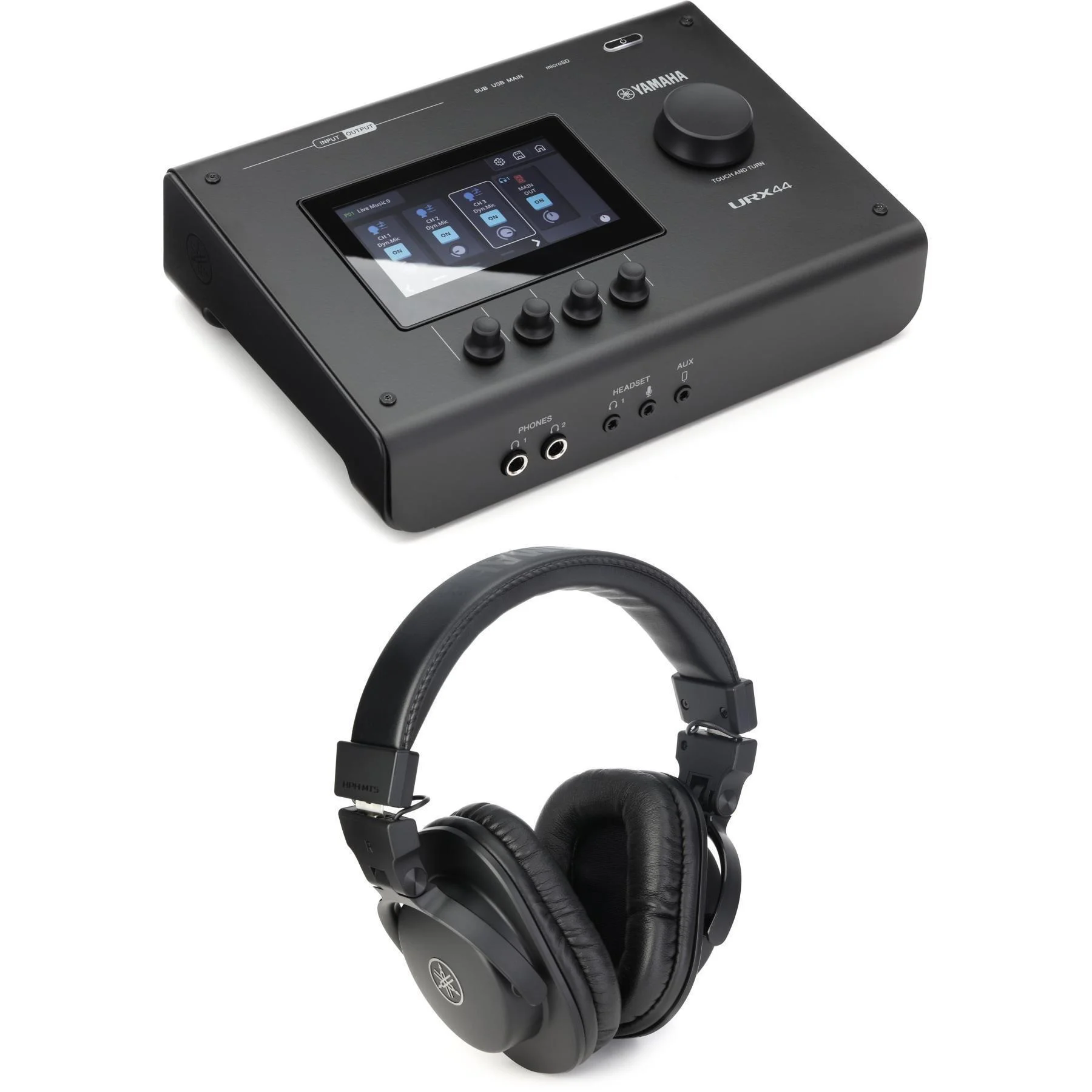 Yamaha URX44 USB-C 音频接口和耳机 - 黑色