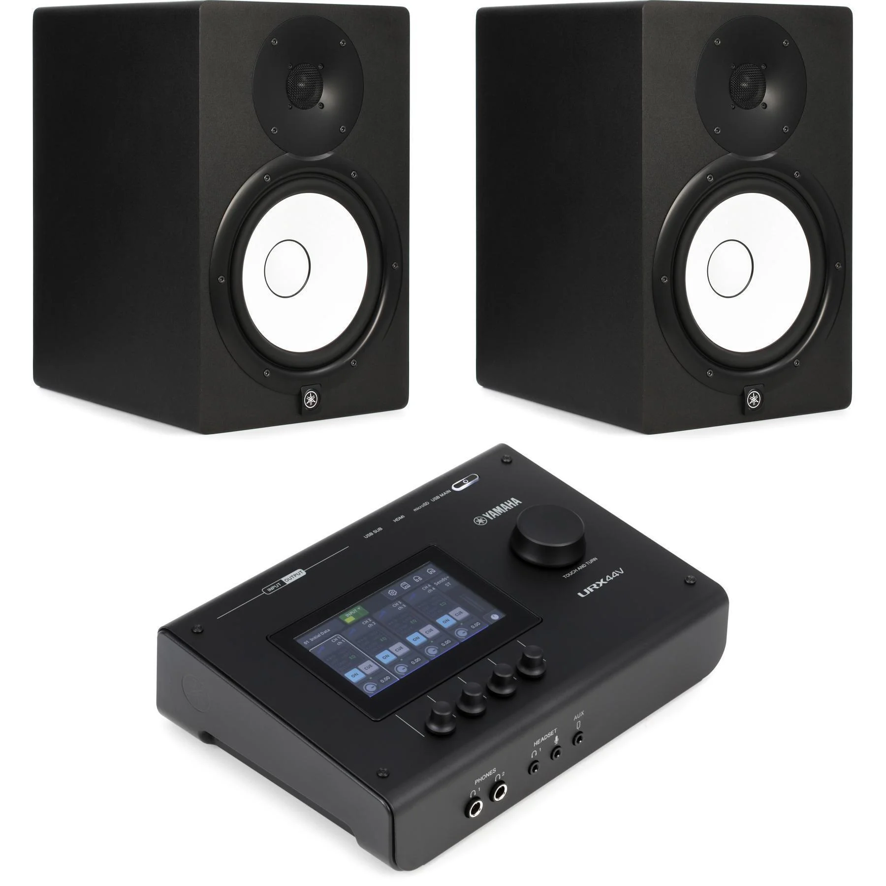 Yamaha URX44V USB-C 音视频接口搭配 HS8 监听音箱 - 黑色