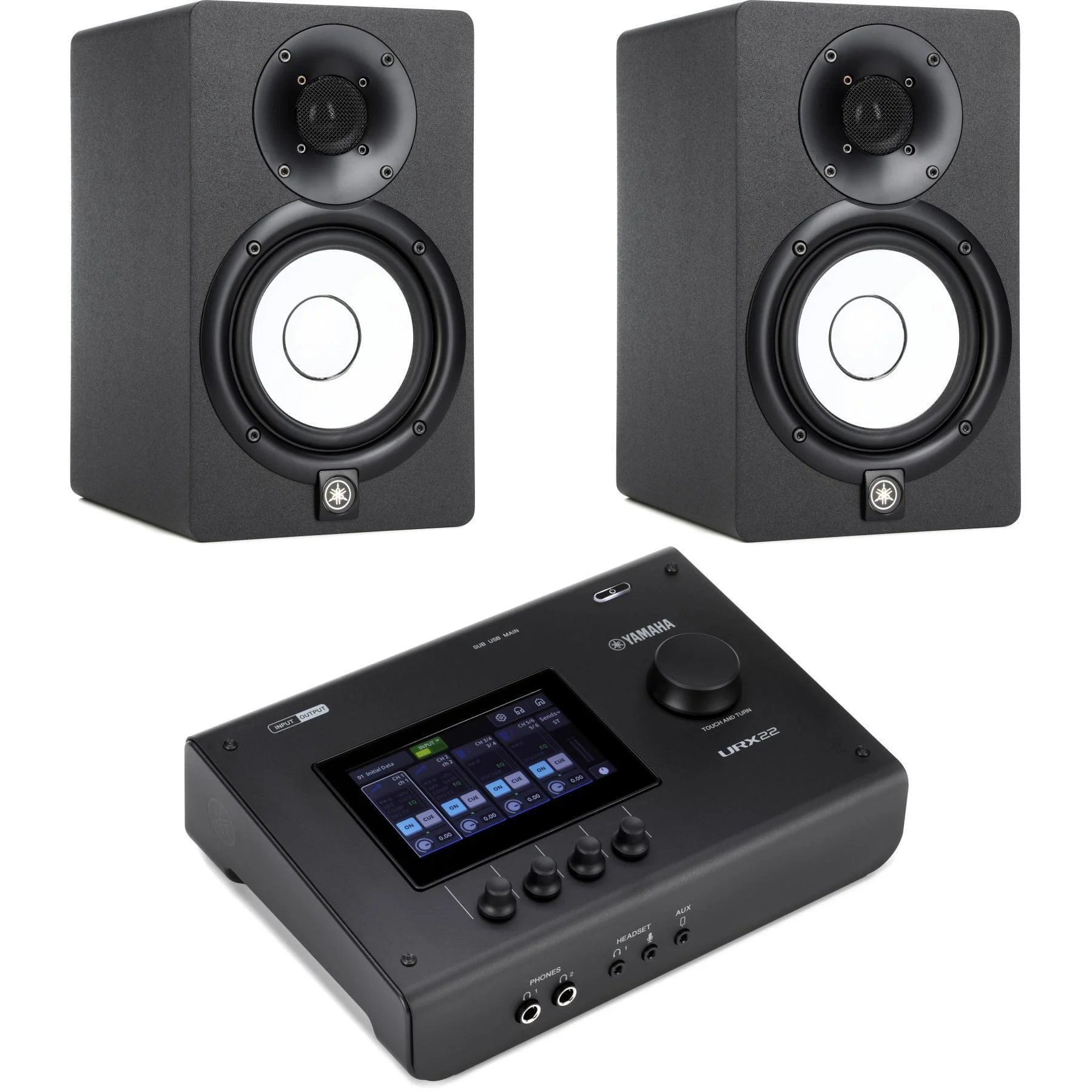 Yamaha URX22 USB-C 音频接口搭配 HS5 监听音箱 - 黑色