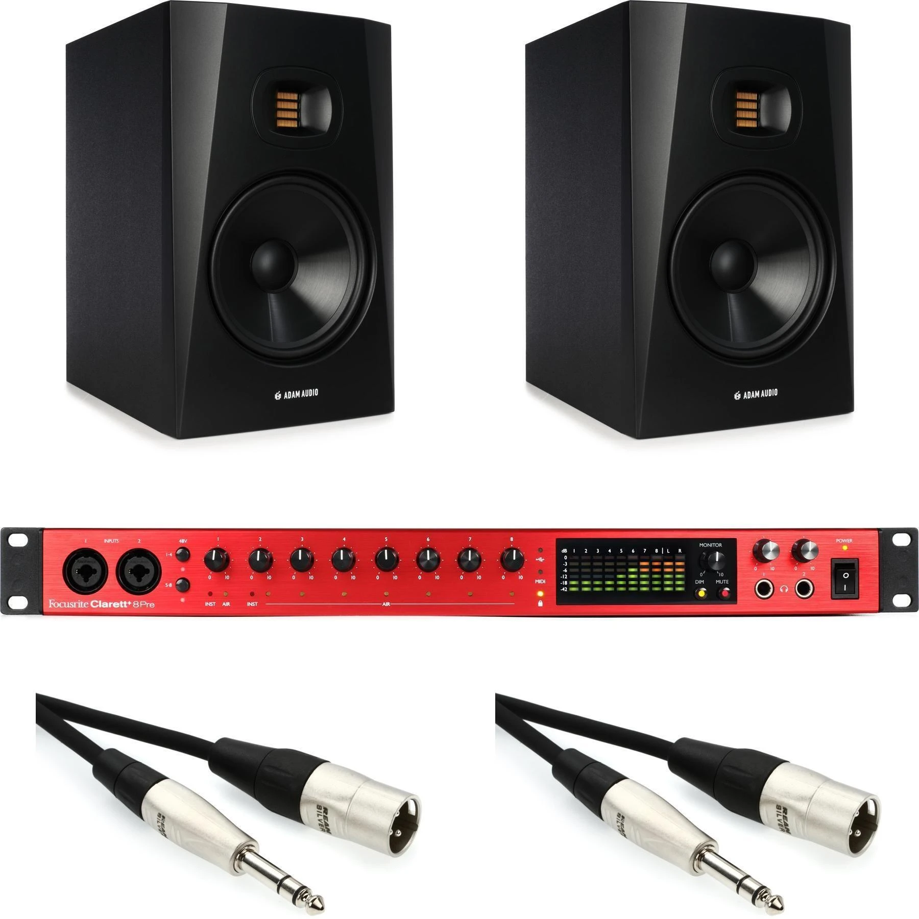 Focusrite Clarett+ 8Pre USB-C 音频接口和 ADAM Audio T8V 监听音箱套装
