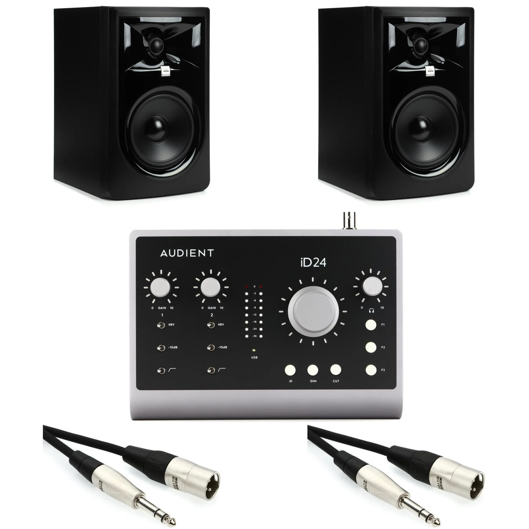 Audient iD24 10进14出 USB-C 音频接口与 JBL 306P MkII 监听音箱套装