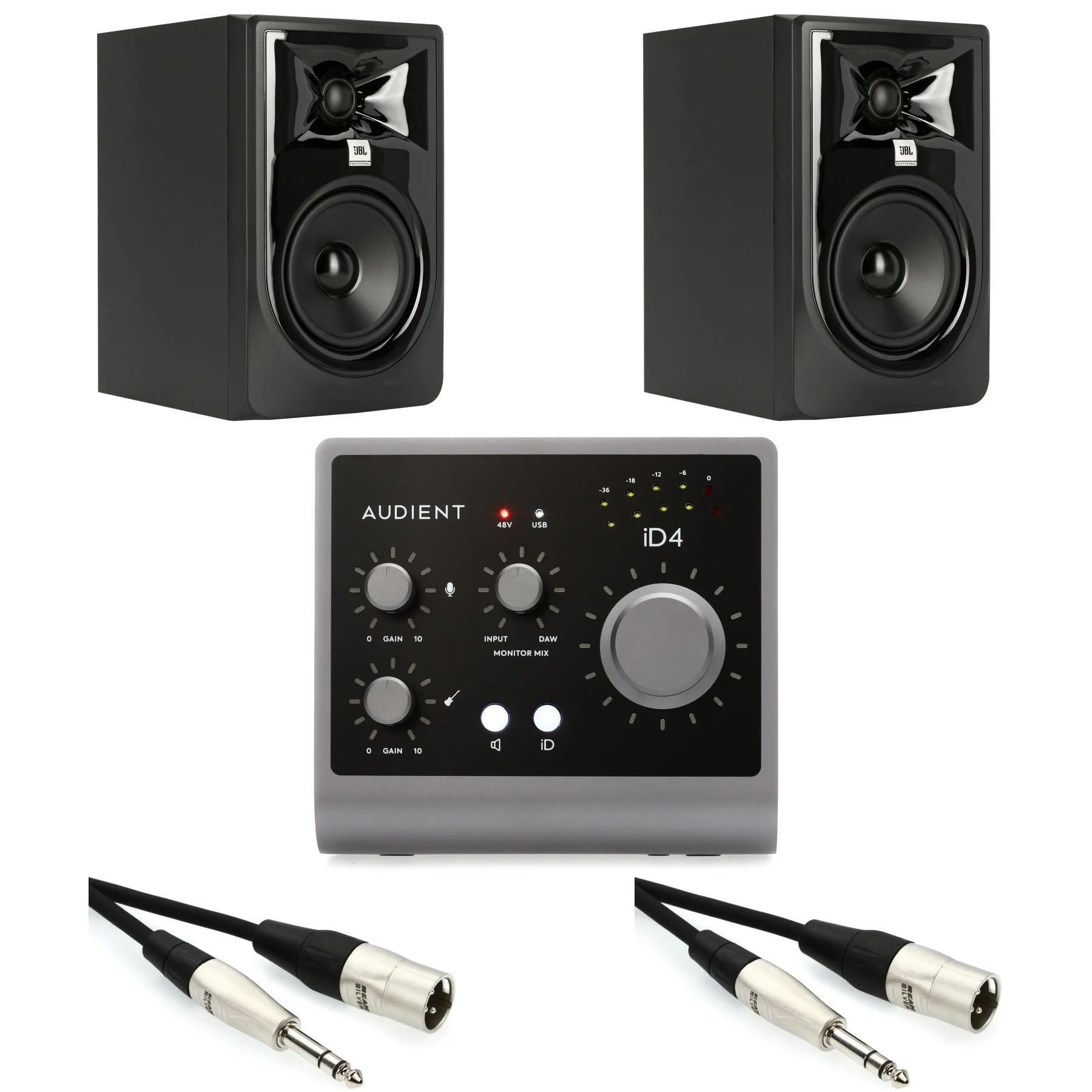 Audient iD4 MKII USB-C 音频接口与 JBL 305P MkII 监听音箱套装