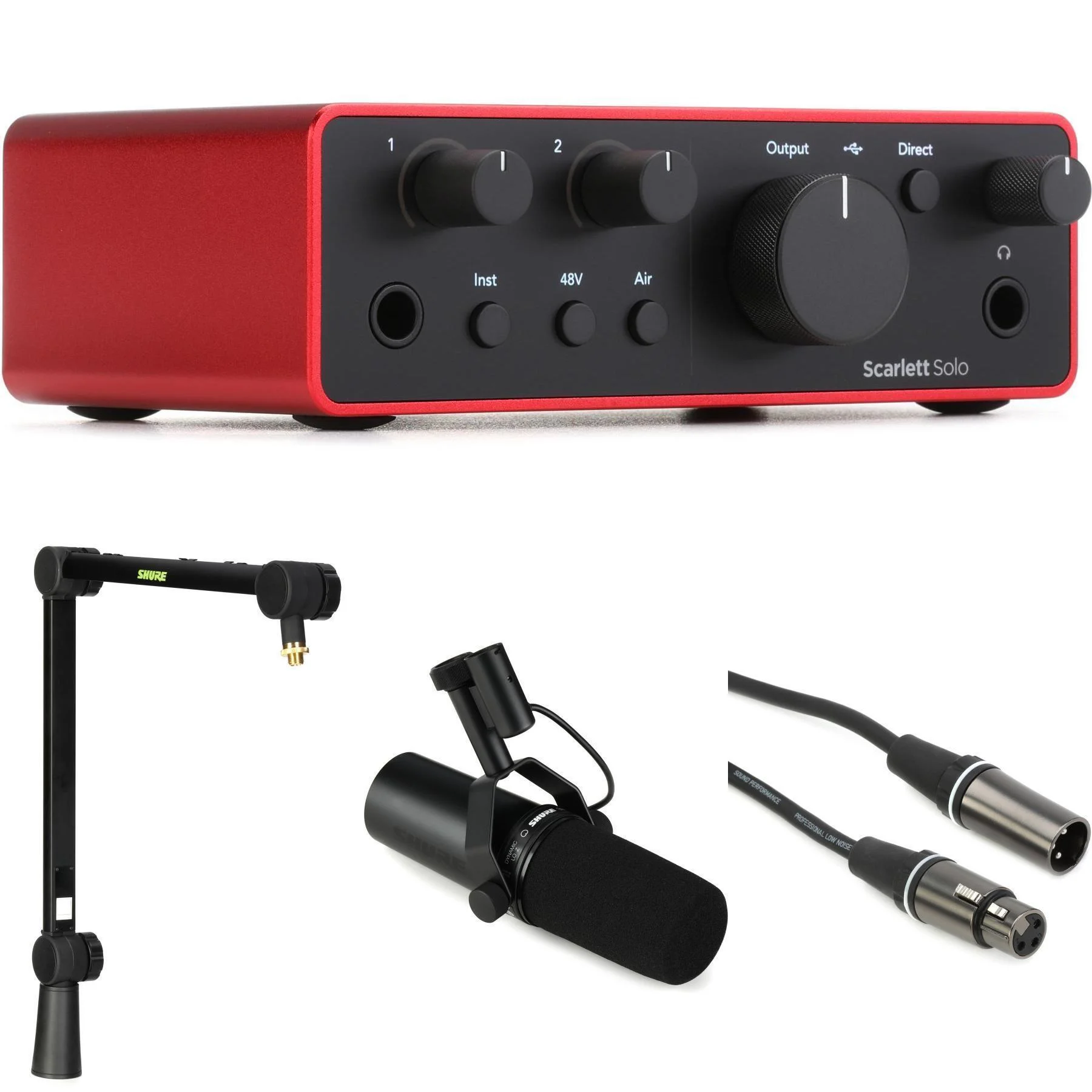 Focusrite Scarlett Solo 4代 USB 音频接口与 Shure SM7dB 麦克风播客套装