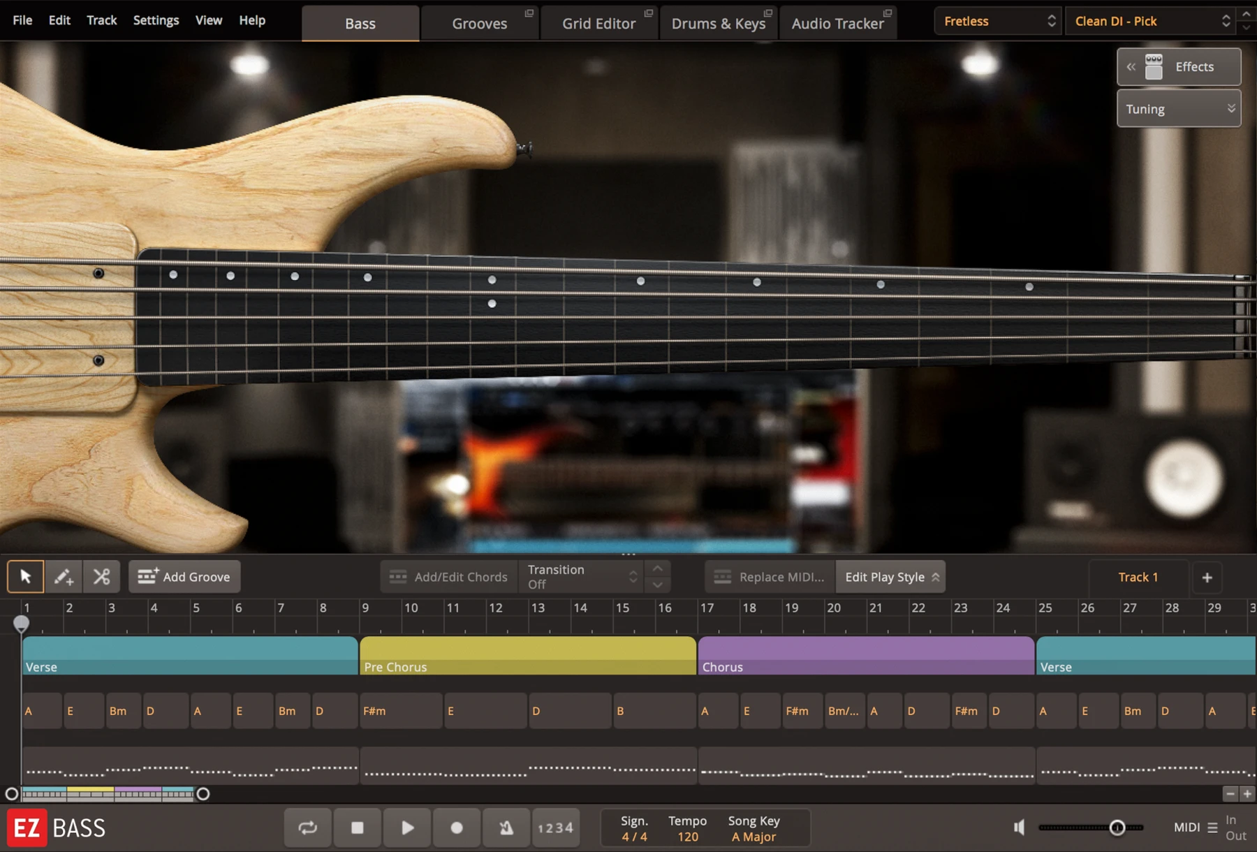 Toontrack Fretless EBX 音色扩展包，适用于 EZbass