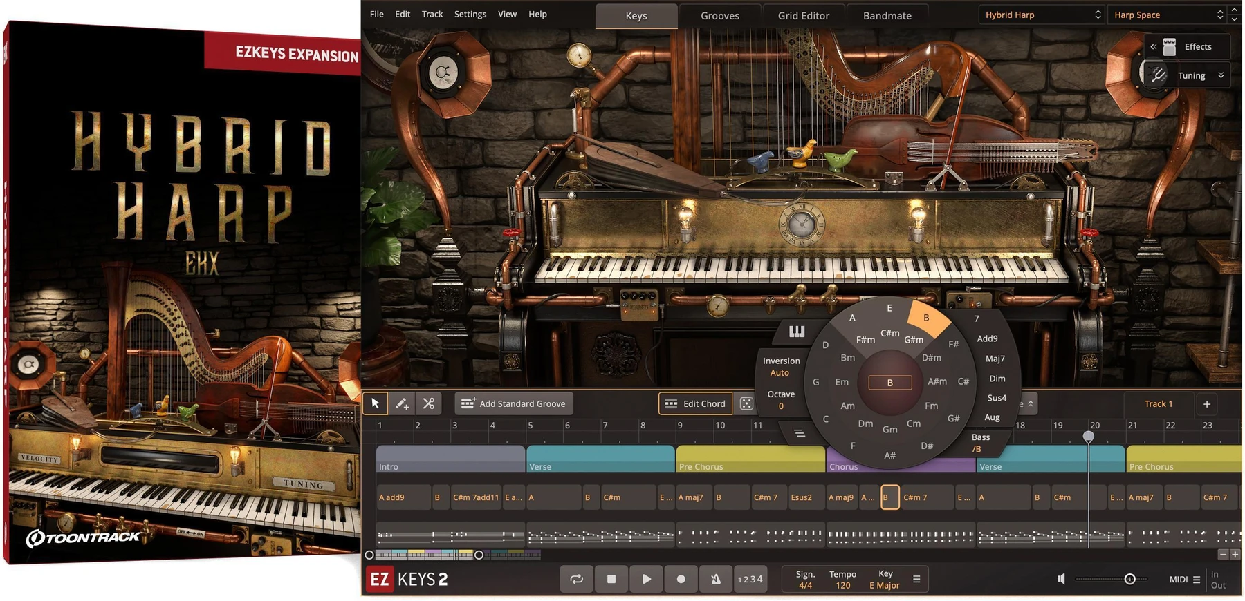 Toontrack Hybrid Harp EKX 音色扩展包，适用于 EZkeys