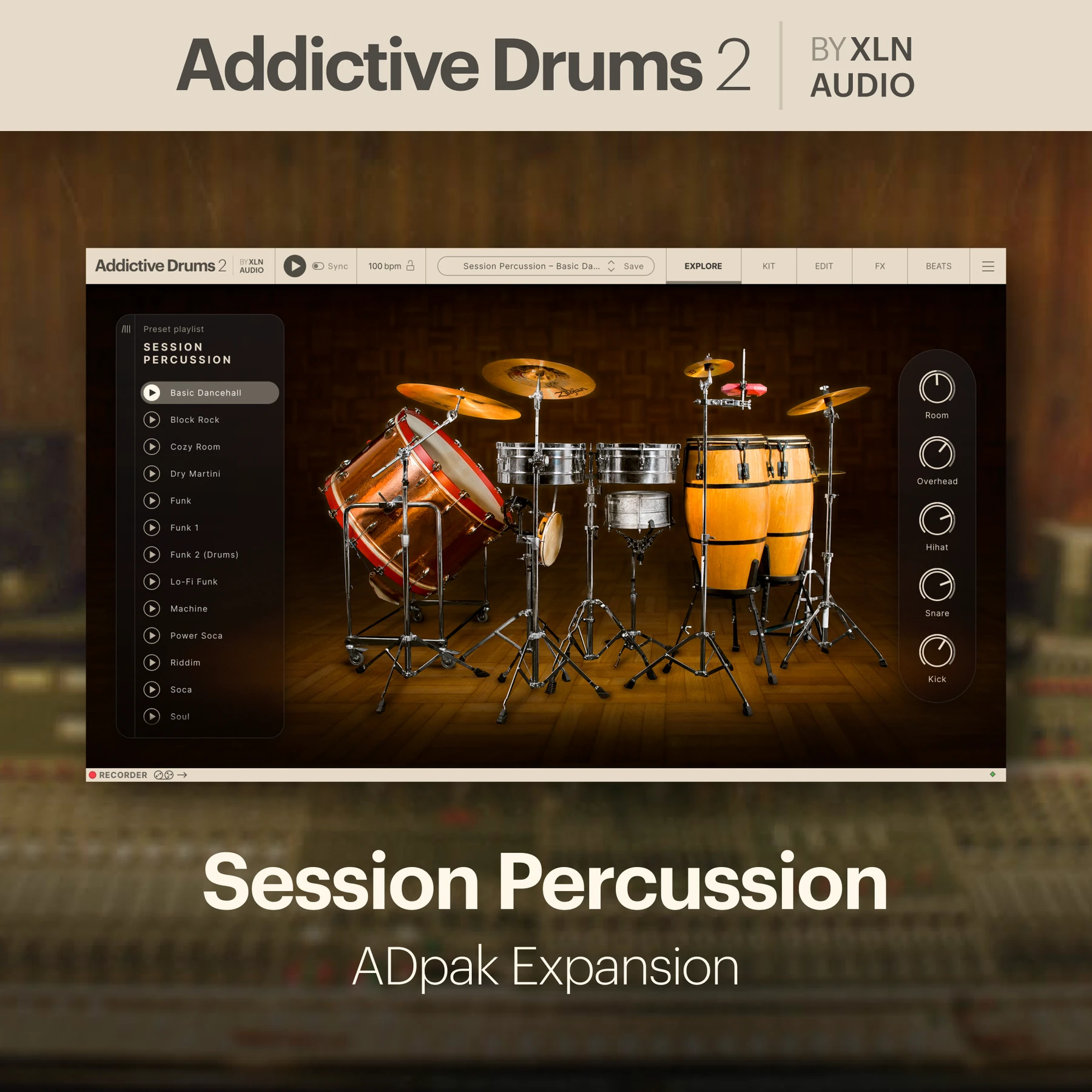 XLN Audio Session Percussion ADpak 适用于 Addictive Drums 2.5 的扩展包