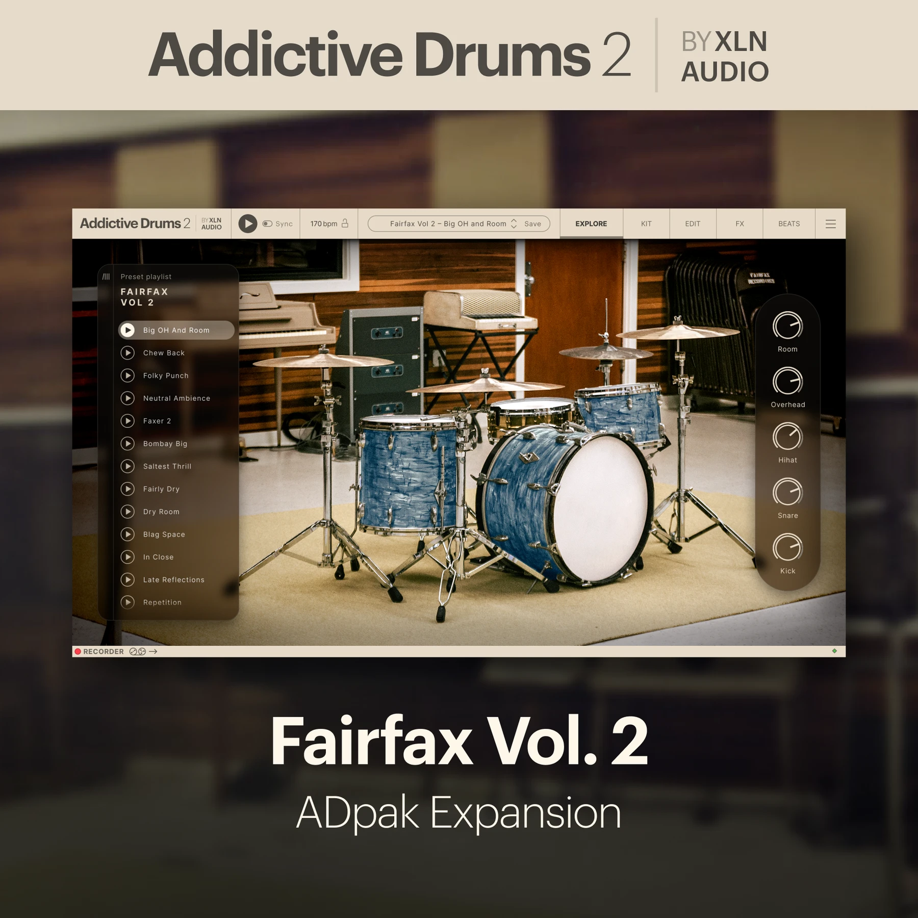 XLN Audio Fairfax Vol. 2 ADpak 适用于 Addictive Drums 2.5 的扩展包