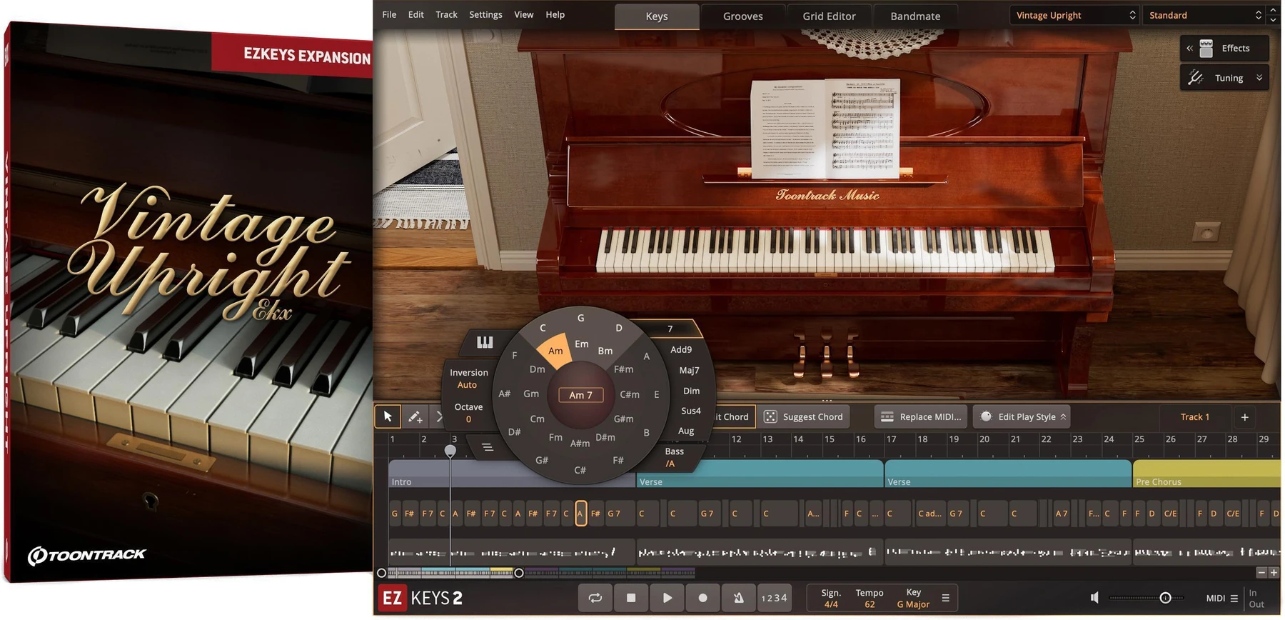 Toontrack Vintage Upright EKX 音色扩展包（适用于 EZkeys）