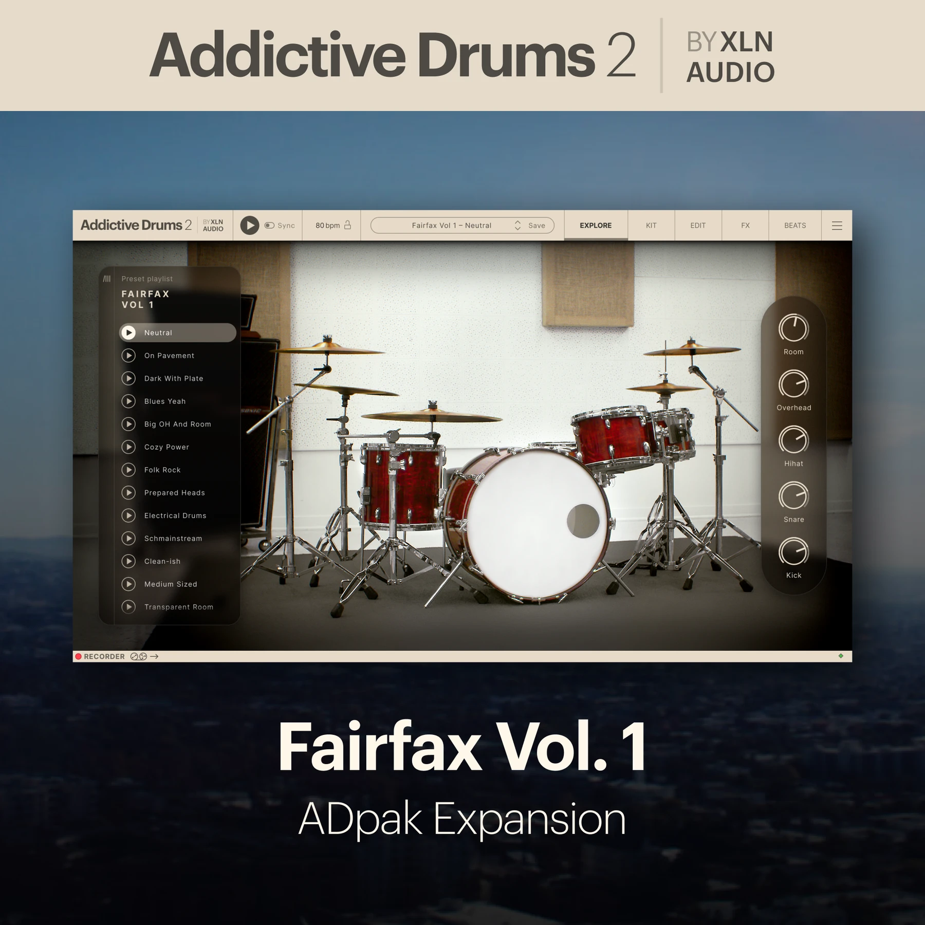 XLN Audio Fairfax Vol. 1 ADpak 扩展包，适用于 Addictive Drums 2.5