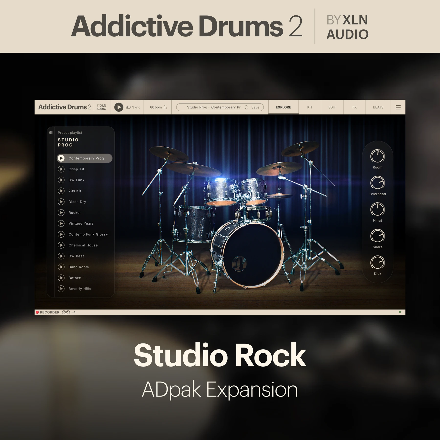 XLN Audio Studio Rock ADpak 扩展包，适用于 Addictive Drums 2.5