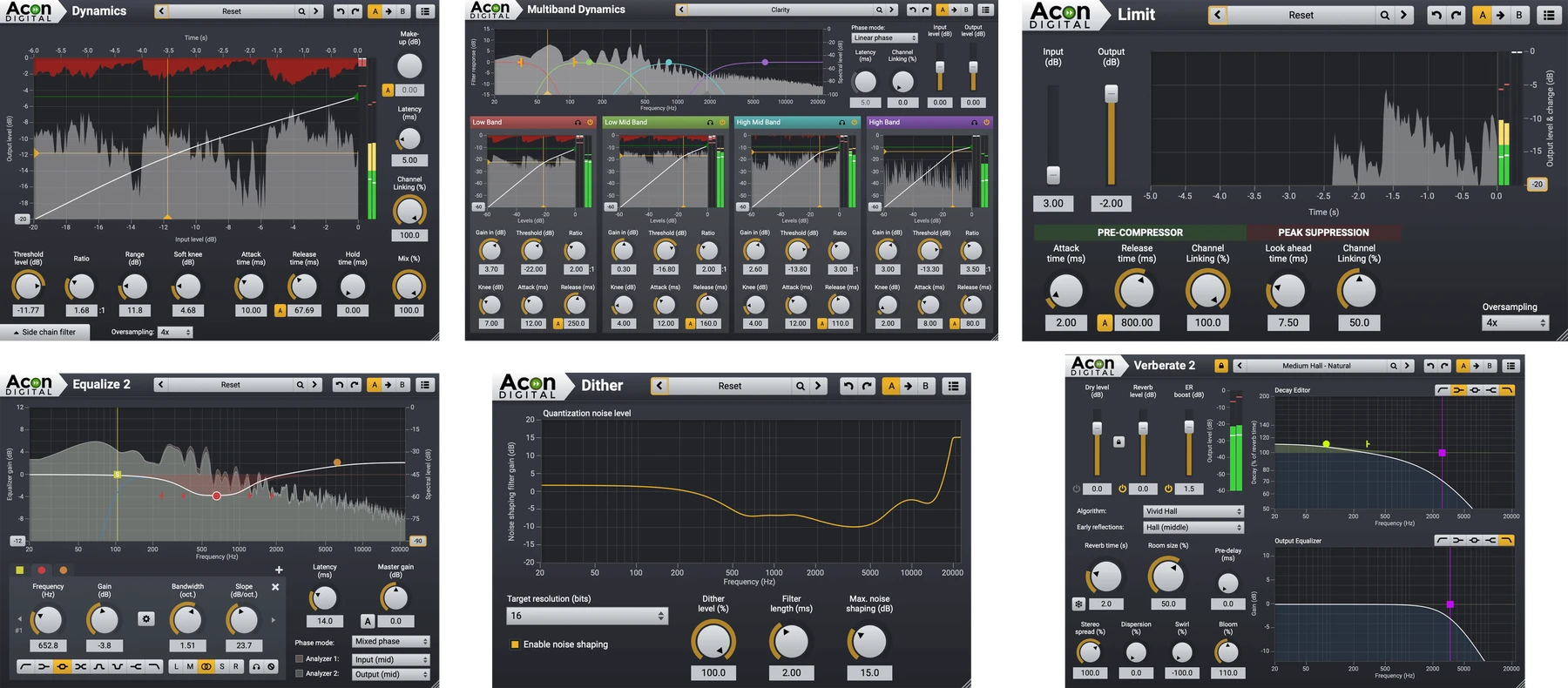 Acon Digital 混音与母带插件套装 - 从 Equalize、Verberate 或 Limiter 升级