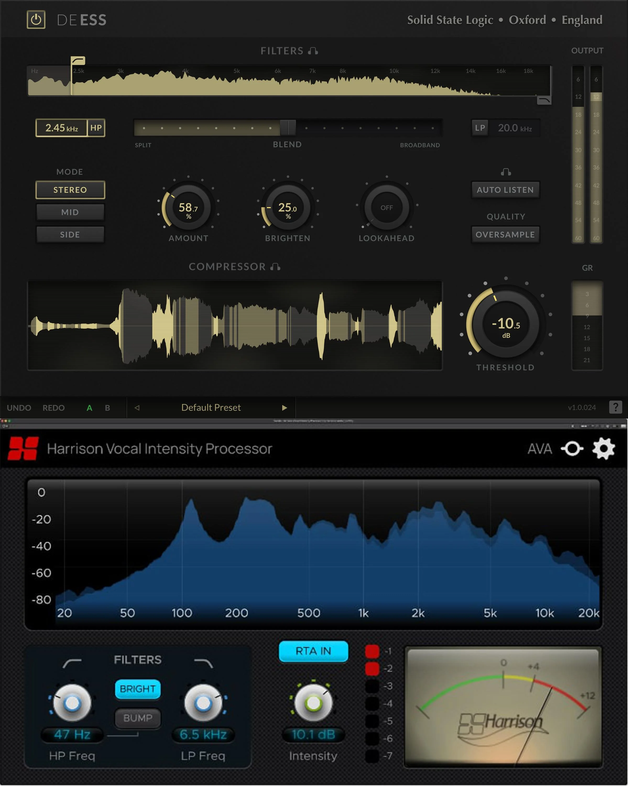 Solid State Logic DeEss 与 Harrison Audio AVA Vocal Intensity Processor 插件套装