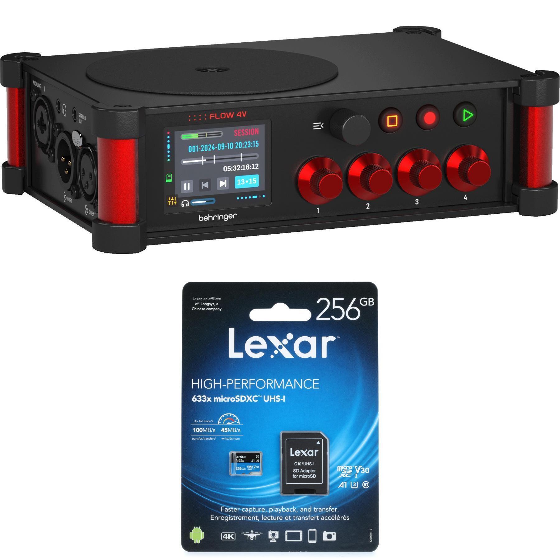 Behringer Flow 4V 现场录音机（含256GB MicroSDXC存储卡）