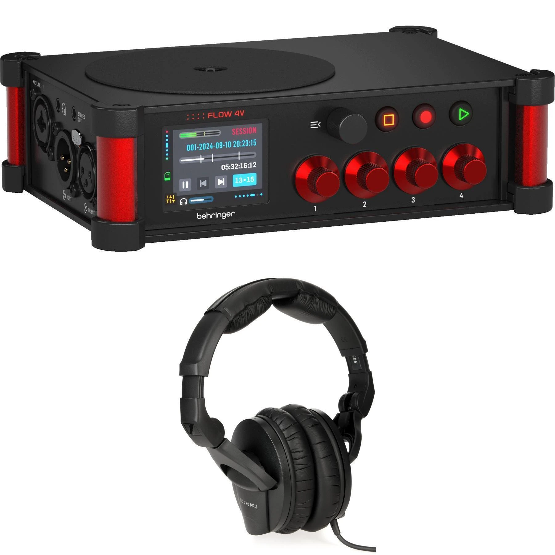 Behringer Flow 4V 现场录音机（含森海塞尔HD 280 Pro监听耳机）
