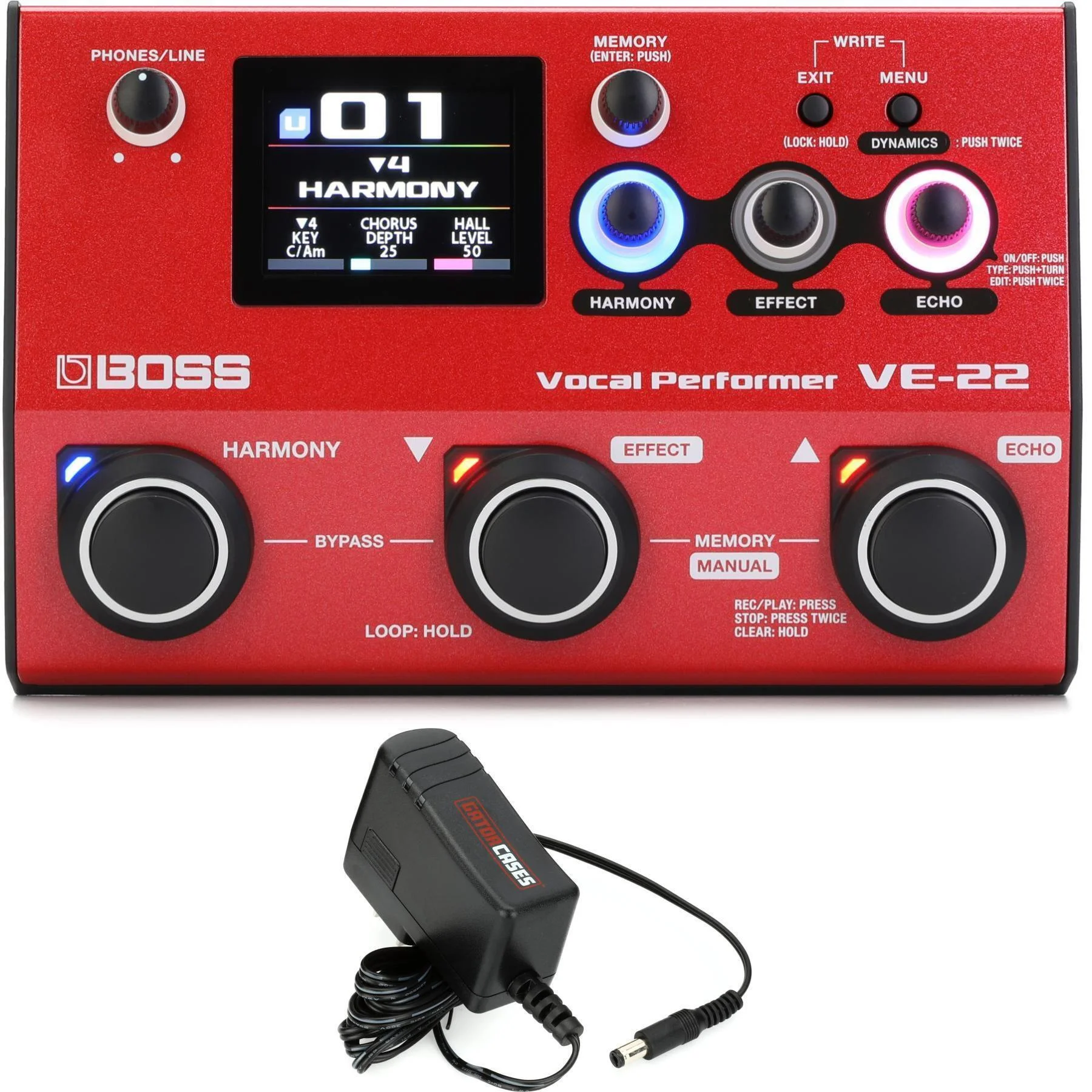 Boss VE-22 人声效果器与循环录音踏板（含电源）