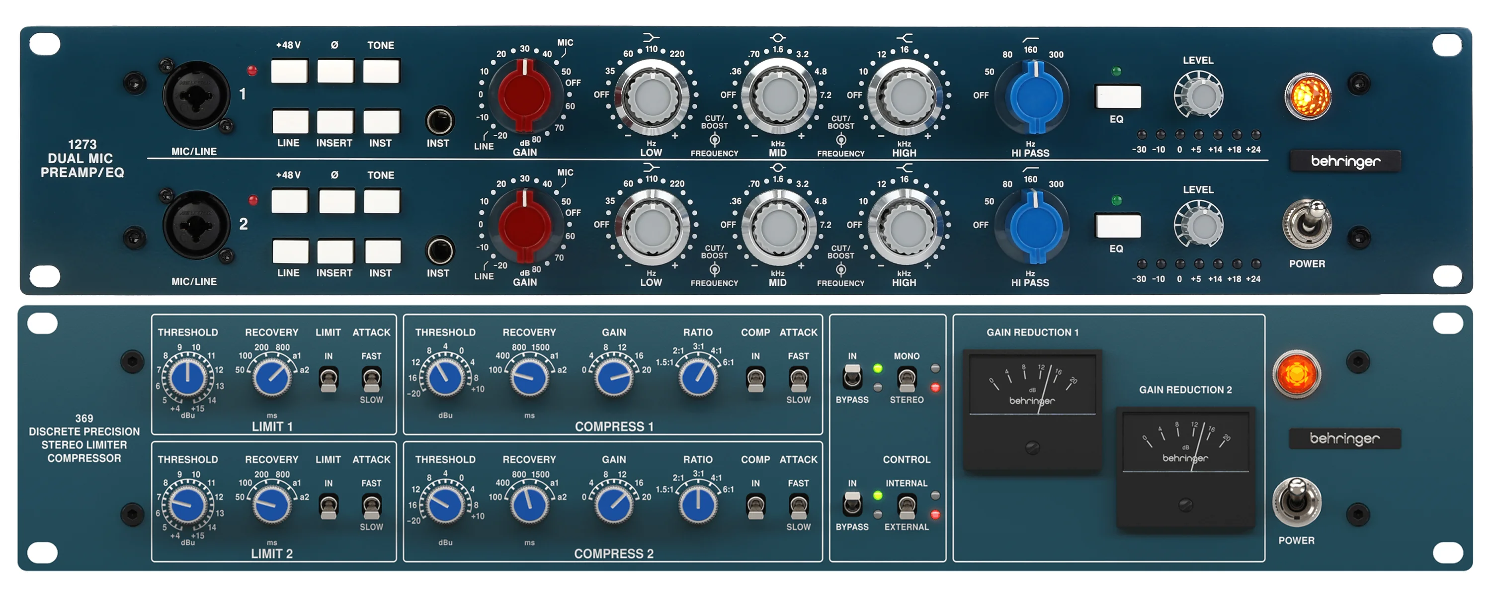 Behringer 双通道1273话筒前置放大器/均衡器 + 369压缩器双通道条套装