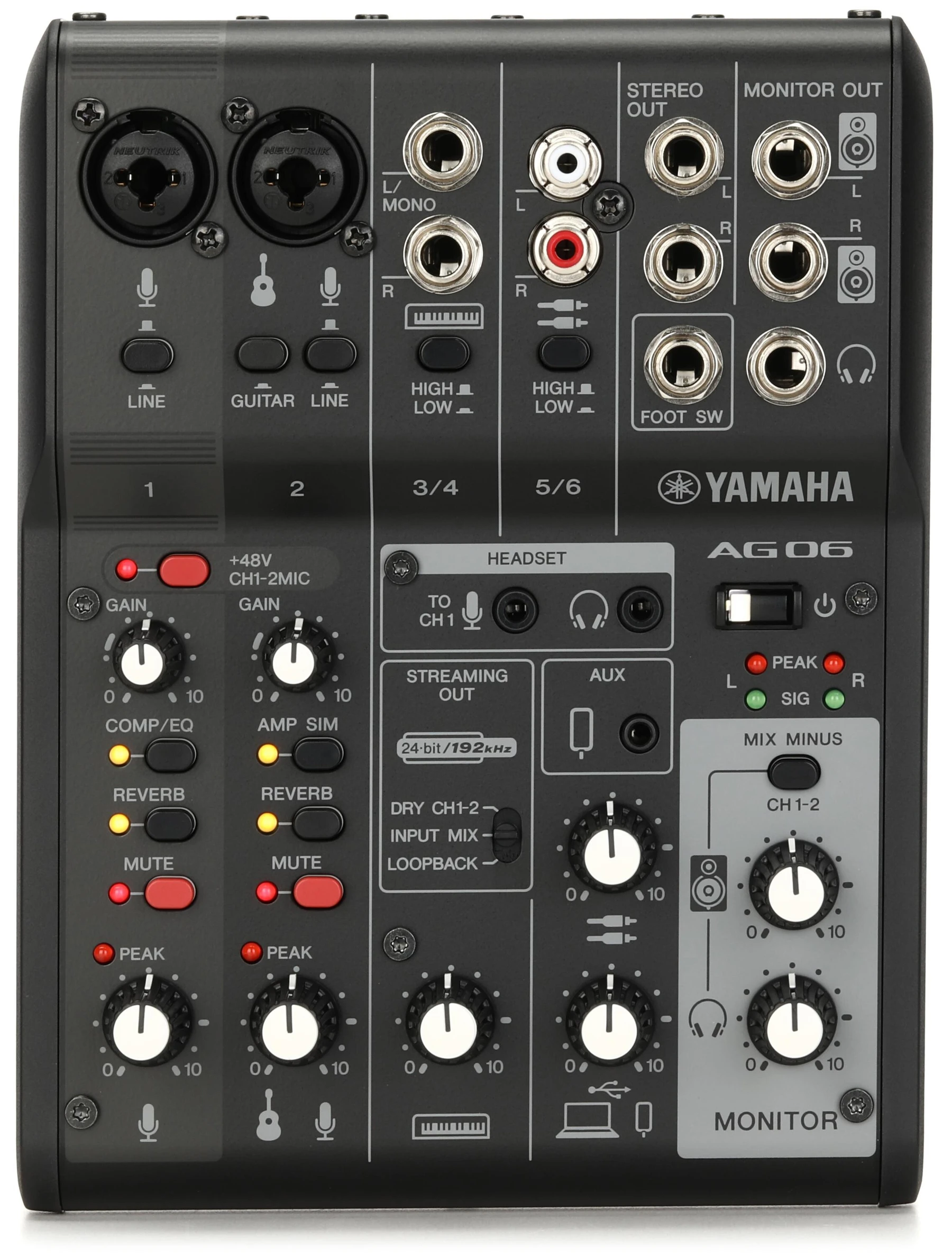 雅马哈 AG06 Mk2 6通道调音台兼USB音频接口 - 黑色款