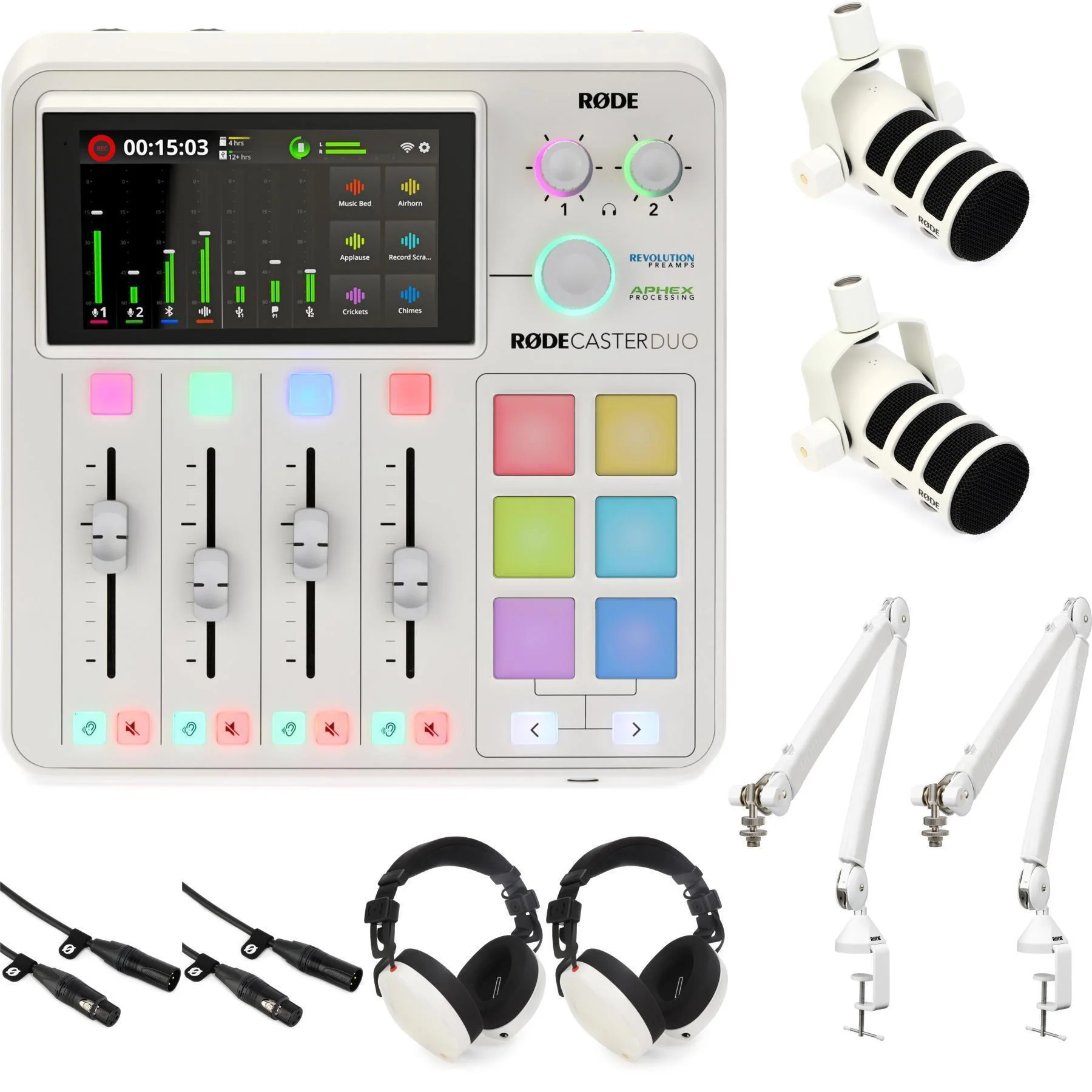罗德 RODECaster Duo 直播调音台搭配PodMic双人套装 - 白色款