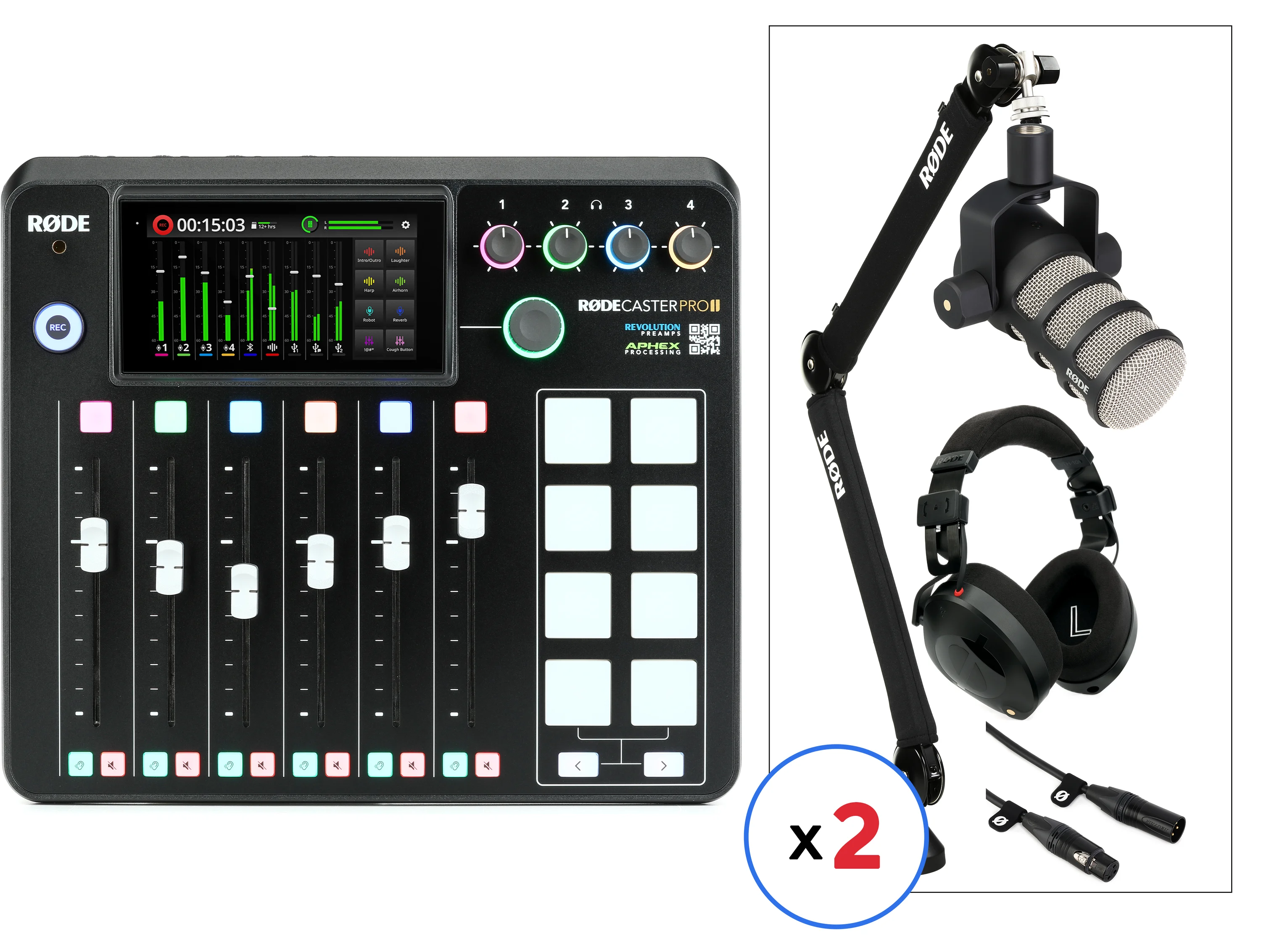 罗德 RODECaster Pro II 搭配PodMic双人播客套装