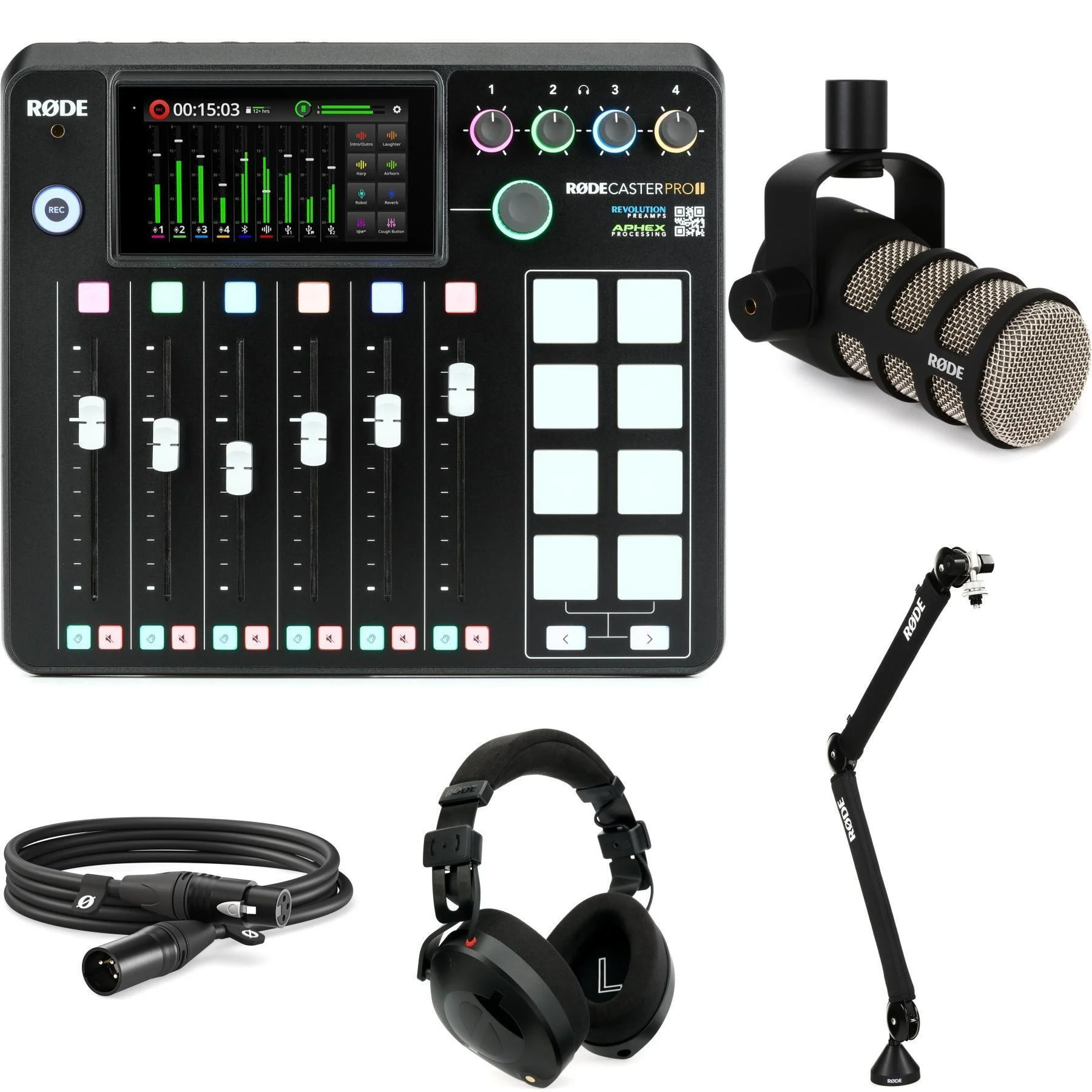 罗德 RODECaster Pro II 播客制作调音台（带PodMic心形动圈麦克风套装）