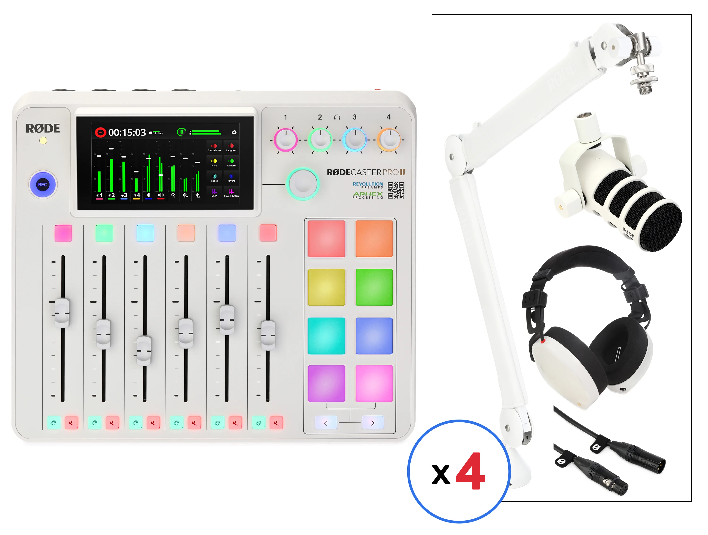 罗德 Rodecaster Pro II 搭配PodMic四人播客套装 - 白色款