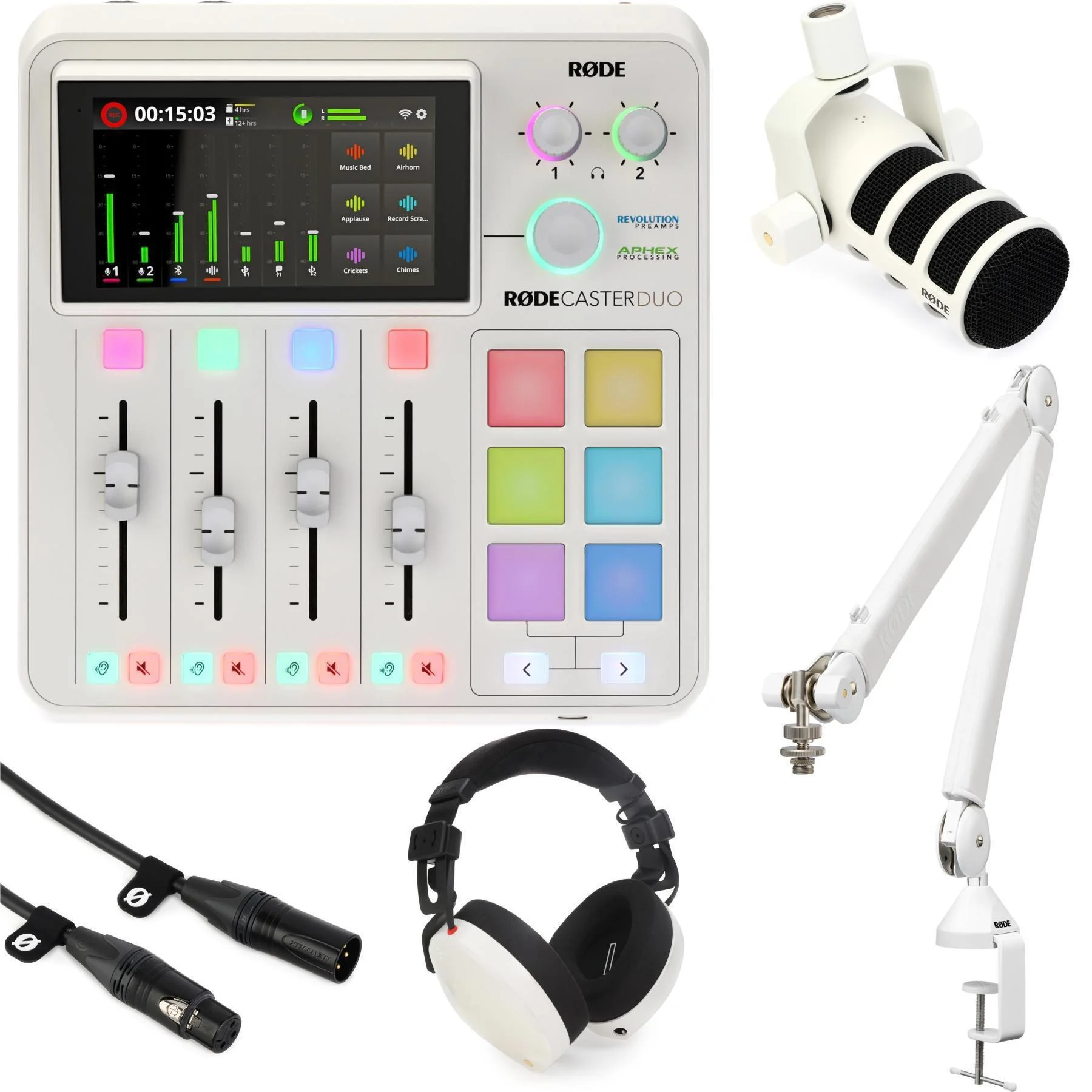 罗德 RodeCaster Duo 直播调音台搭配PodMic单人套装 - 白色款