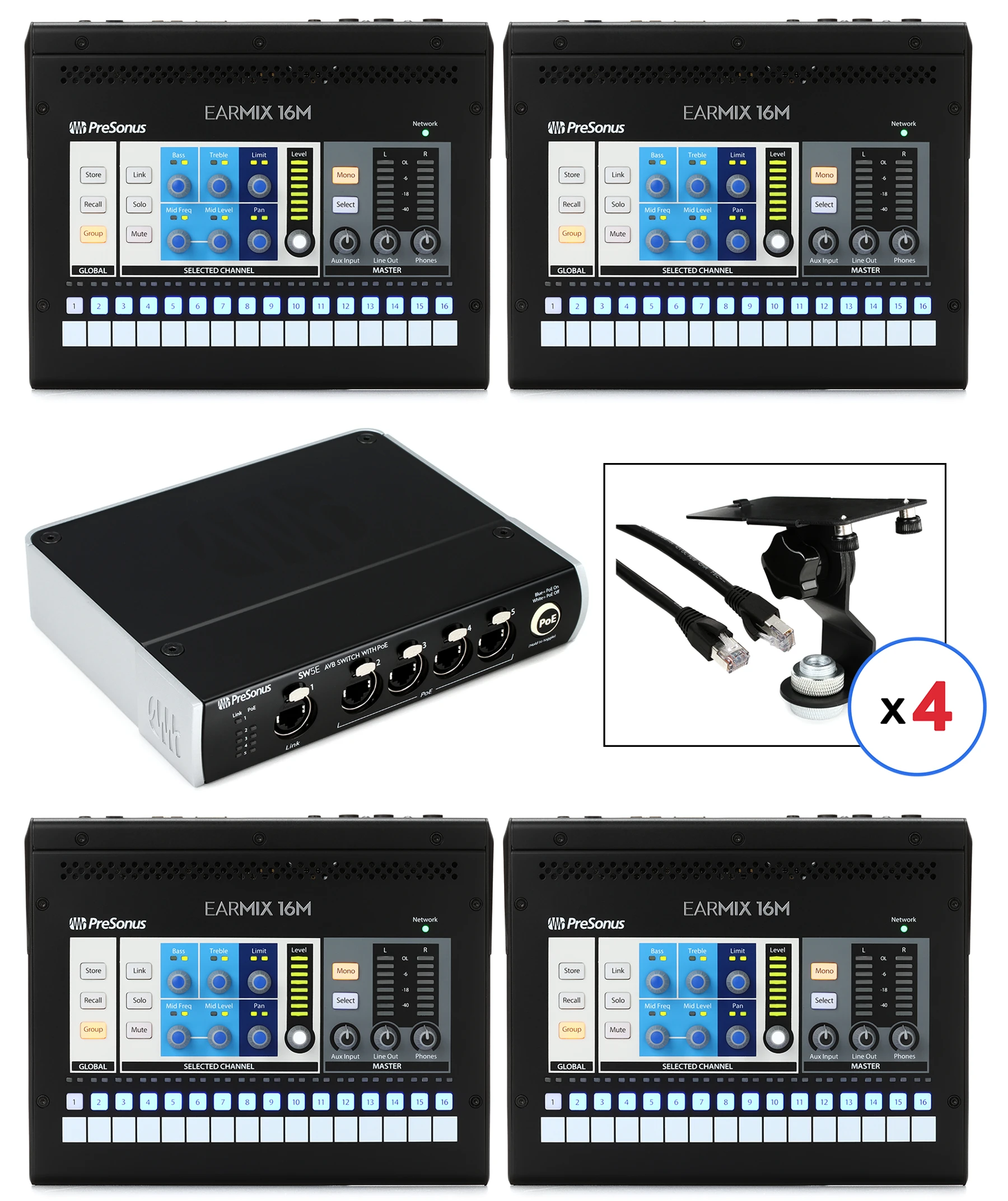 PreSonus EarMix 16M AVB 个人监听混音器 四人使用系统
