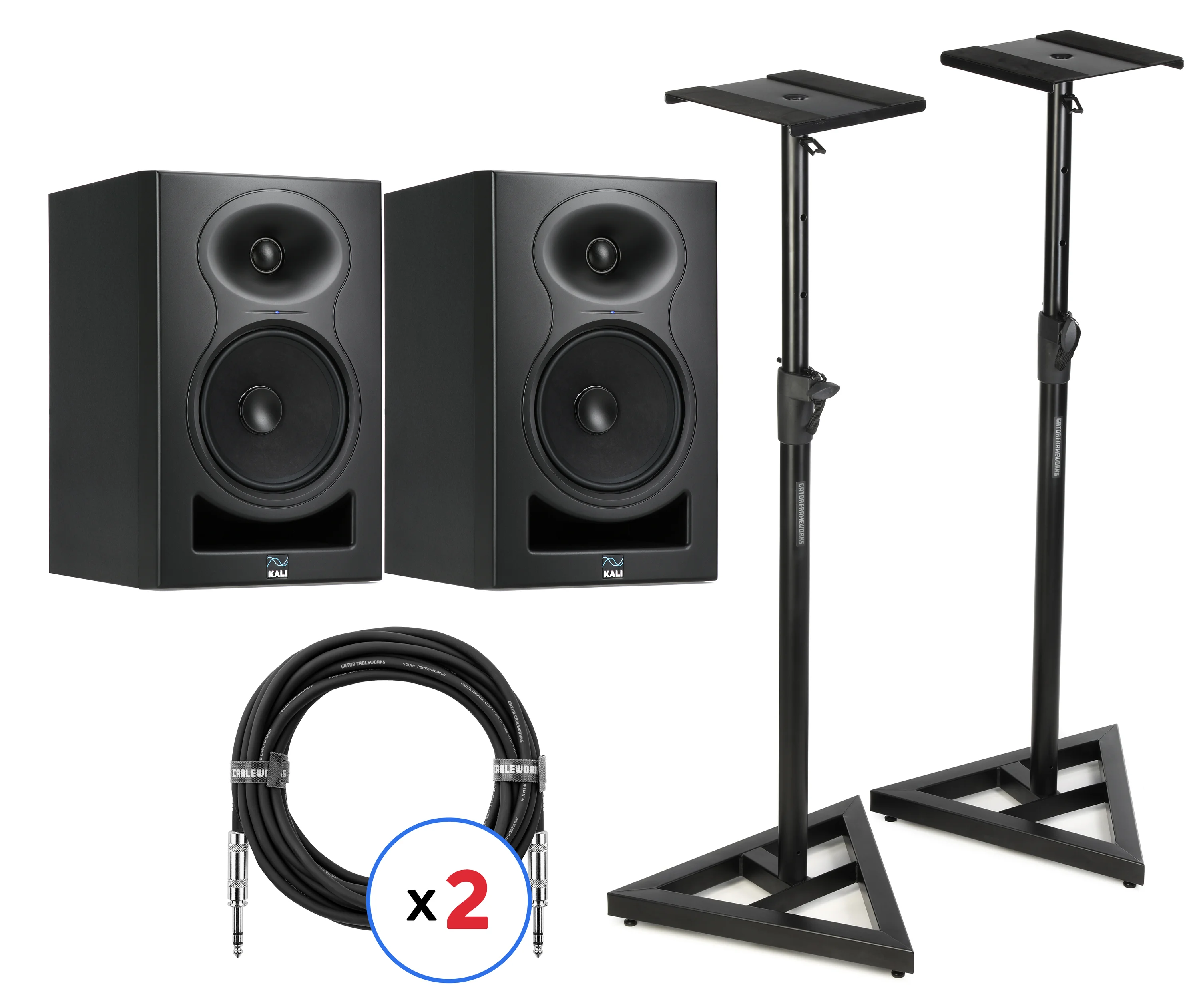 Kali Audio LP-6 V2 6.5英寸有源工作室监听音箱（一对）含支架及线材 - 黑色