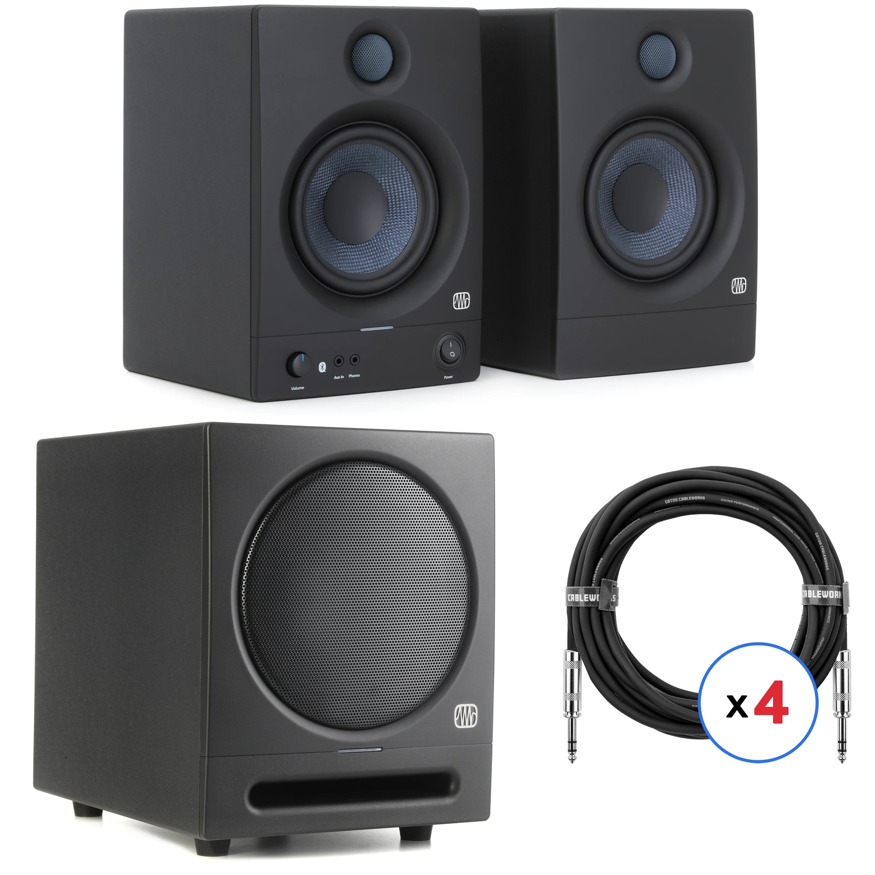 PreSonus Eris 5BT 5.25英寸有源蓝牙工作室监听音箱搭配8英寸有源蓝牙工作室低音炮套装