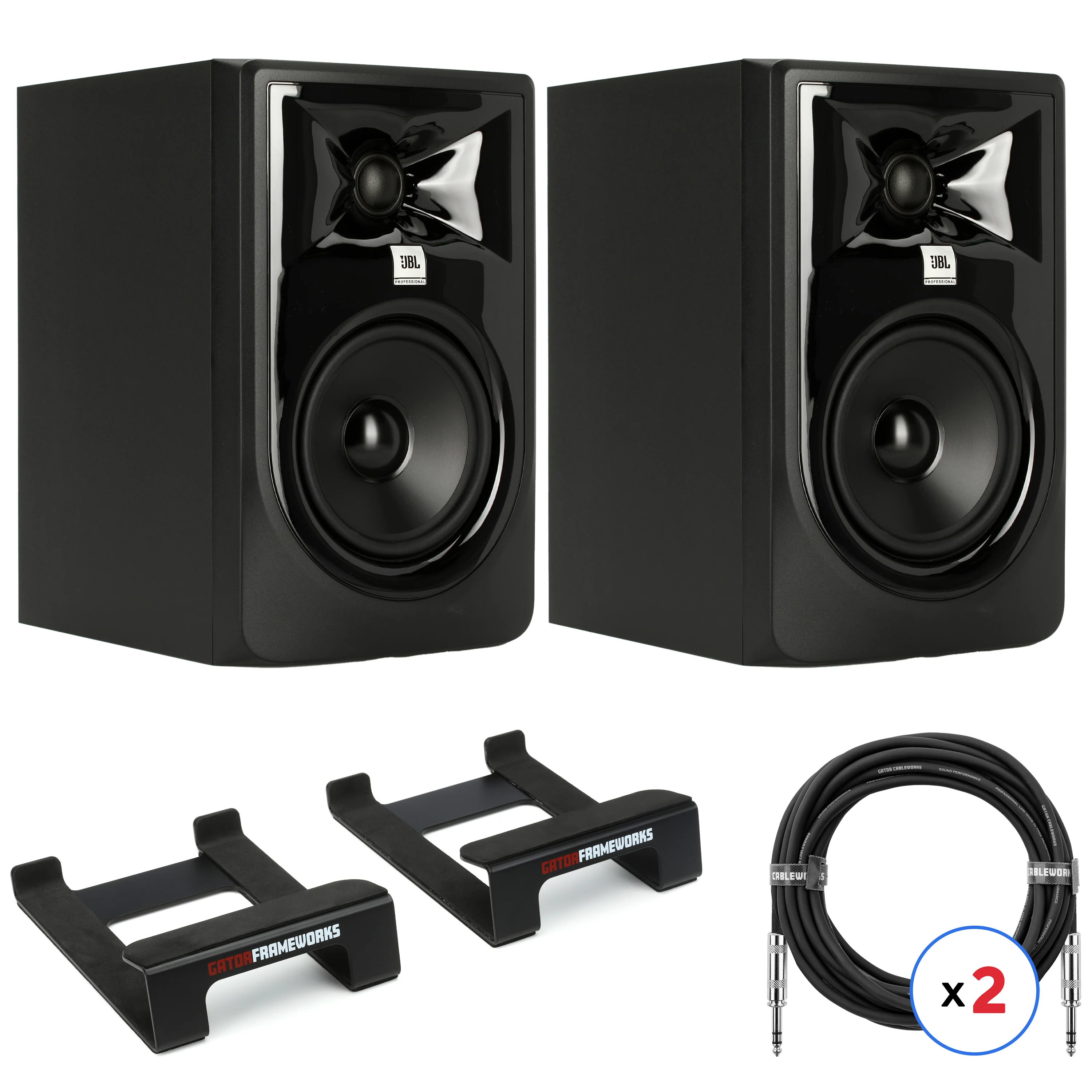 JBL 305P MkII 5英寸有源工作室监听音箱搭配桌面楔形音箱支架