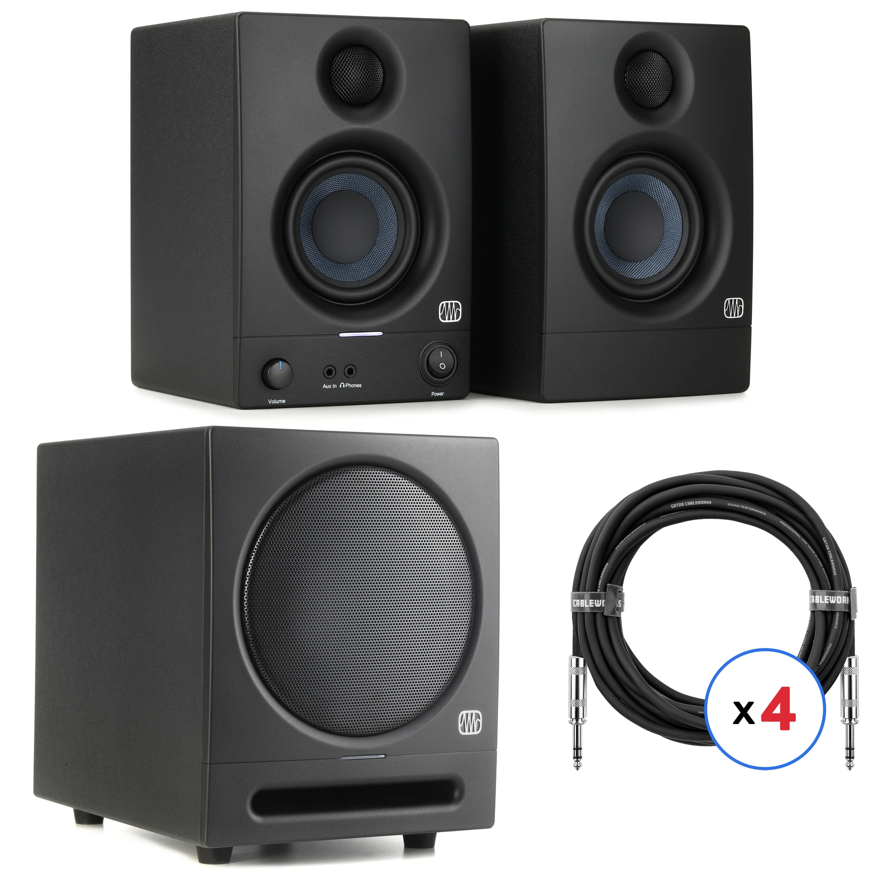 PreSonus Eris 3.5 3.5英寸有源工作室监听音箱搭配8英寸有源蓝牙工作室低音炮套装