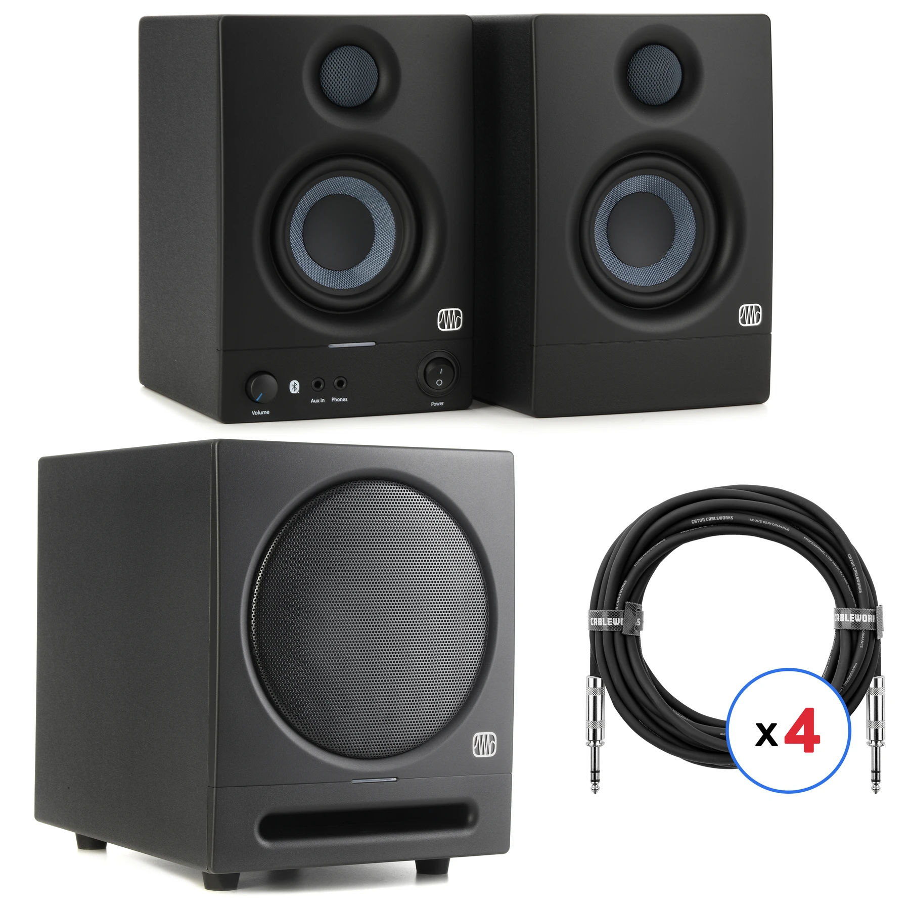 PreSonus Eris 3.5BT 3.5英寸有源蓝牙工作室监听音箱搭配8英寸有源蓝牙工作室低音炮套装