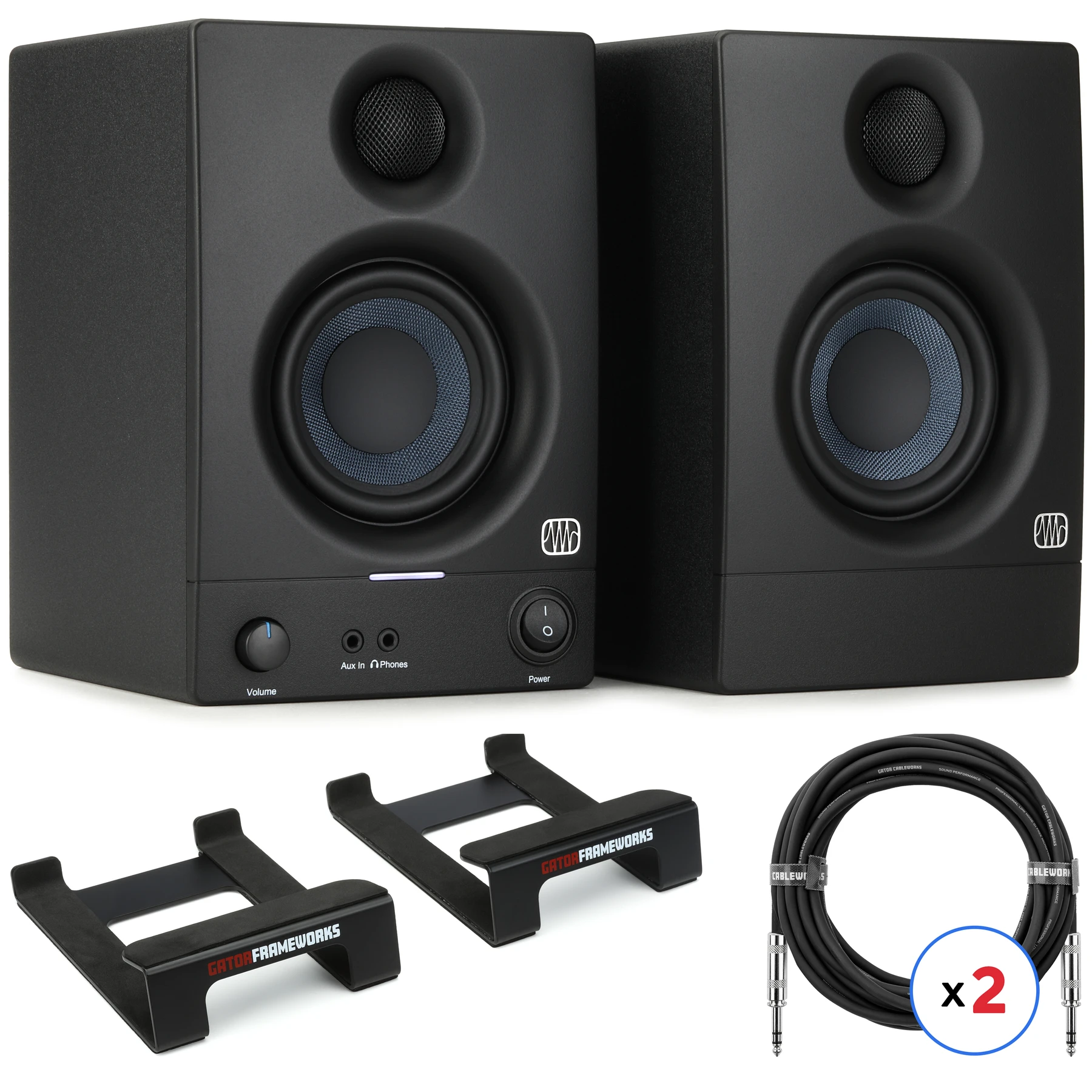 PreSonus Eris 3.5 3.5英寸有源工作室监听音箱（一对）含楔形支架及线材 - 第二代，黑色