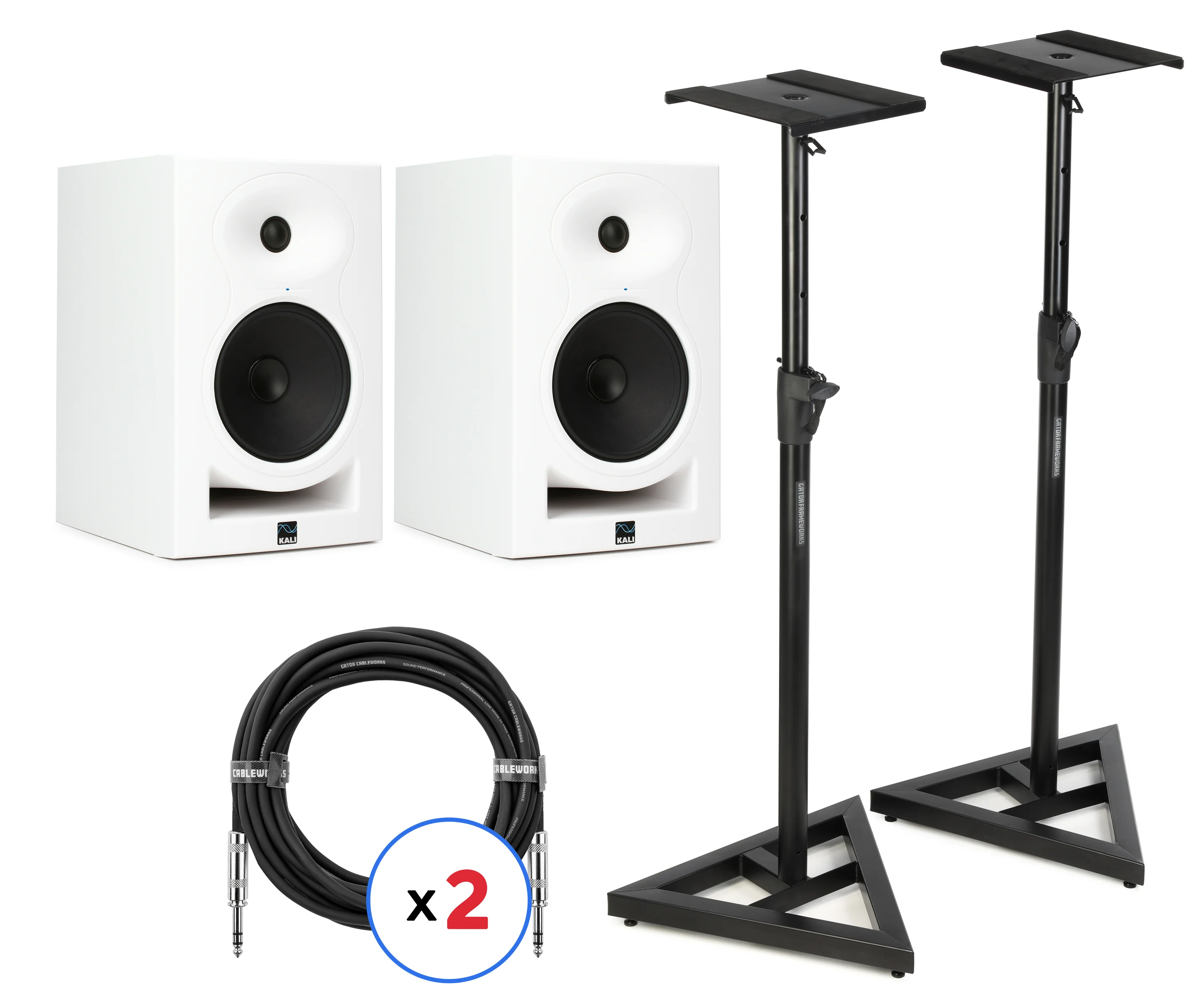 Kali Audio LP-6 V2 6.5英寸有源工作室监听音箱（一对）含支架及线材 - 白色