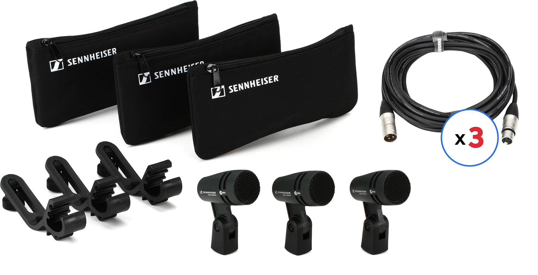 Sennheiser e 604 心形指向动圈鼓麦克风套装，含线缆（3 支装）