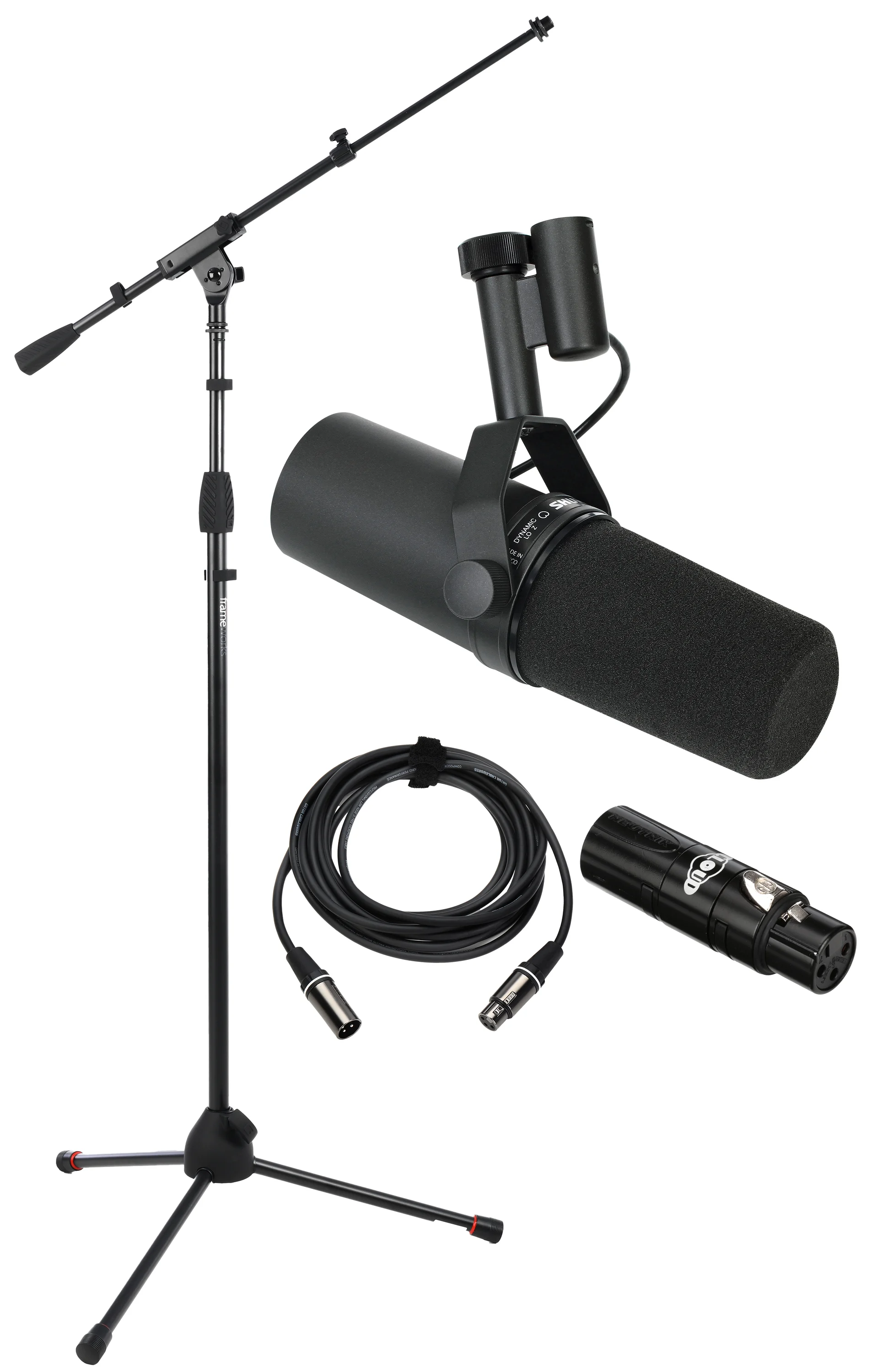 Shure SM7B 动圈麦克风及 Cloud 内联前置放大器，配支架和线缆