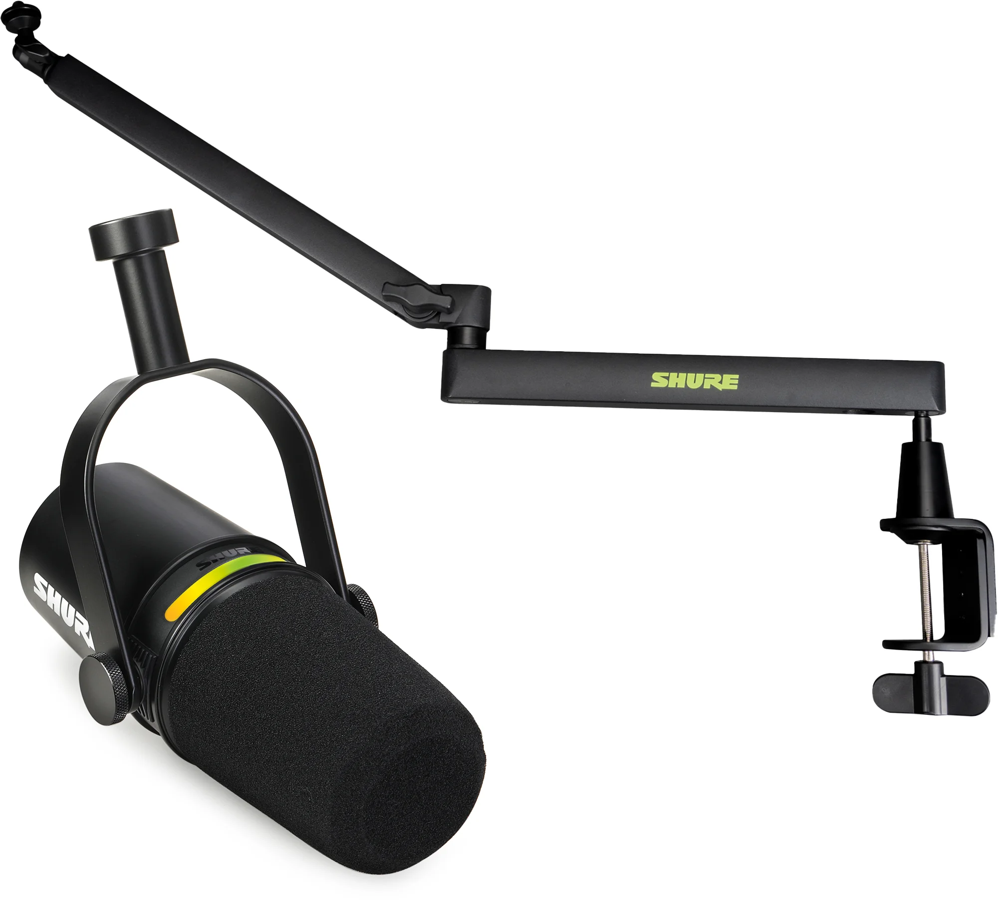 Shure MV7+ 混合式播客麦克风（含低矮桌面悬臂支架） - 黑色