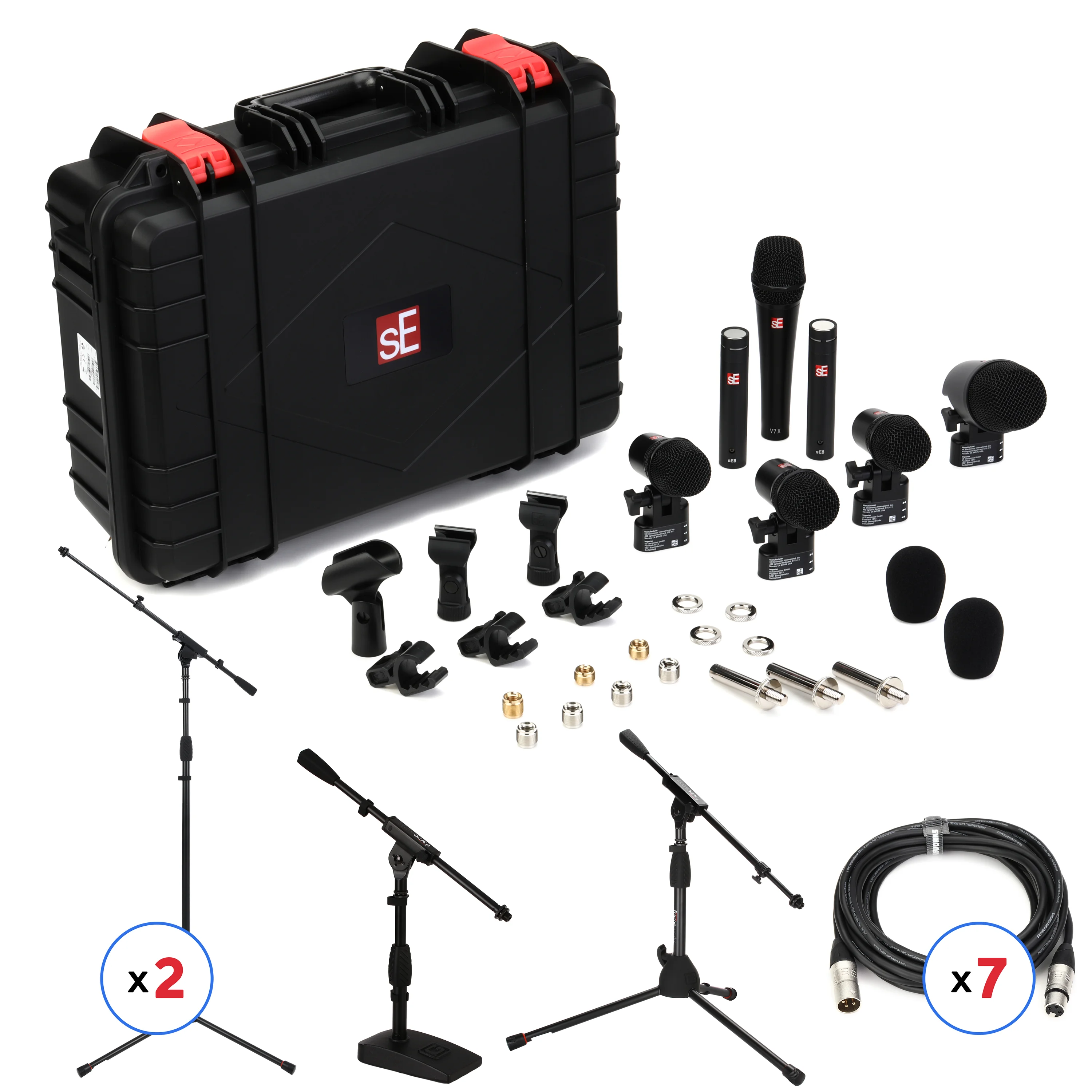 sE Electronics V Pack Arena 鼓组麦克风套装（含支架和线缆） - 黑色，Sweetwater 独家