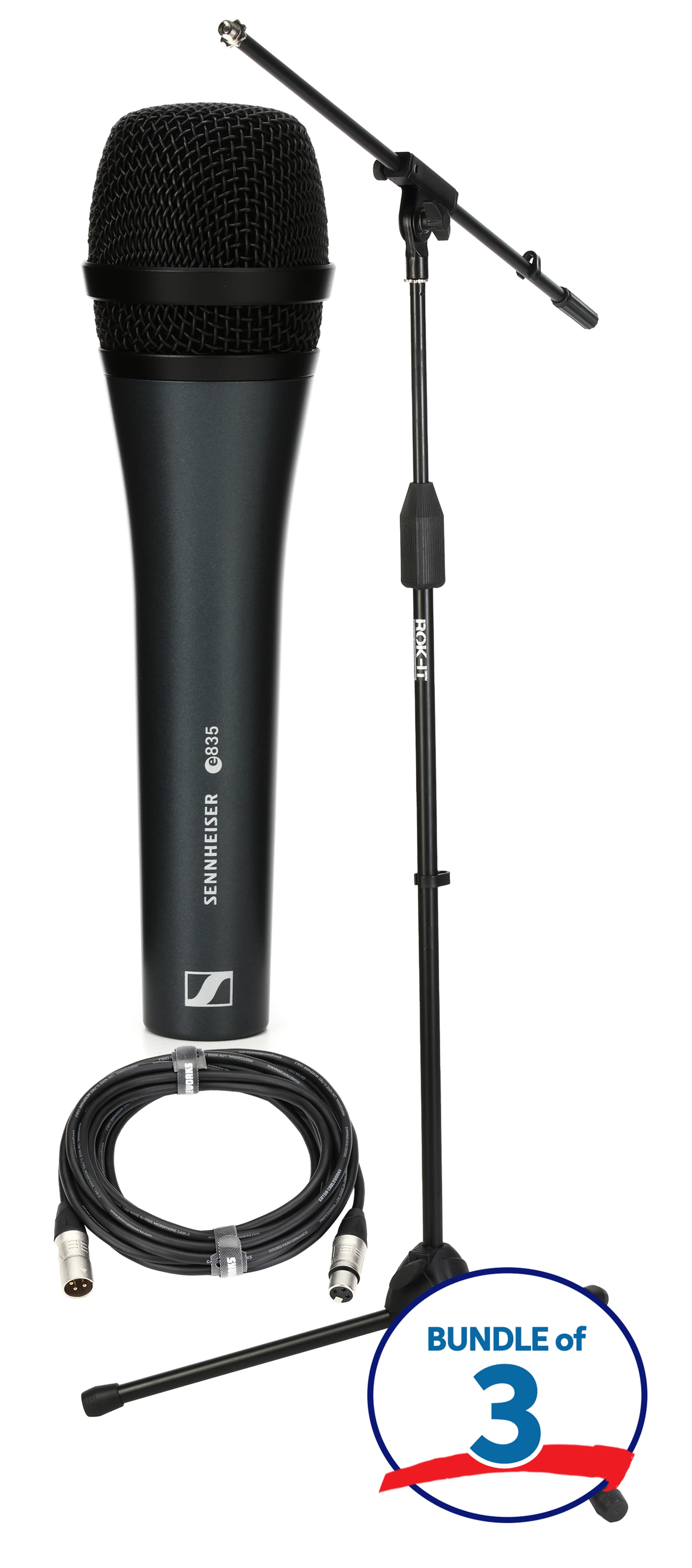 Sennheiser e 835 心形动圈麦克风三只装套装，含支架和线缆