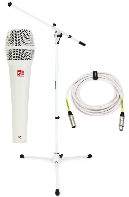 sE Electronics V7 超心形动圈手持人声麦克风，带支架和线缆 - 白色