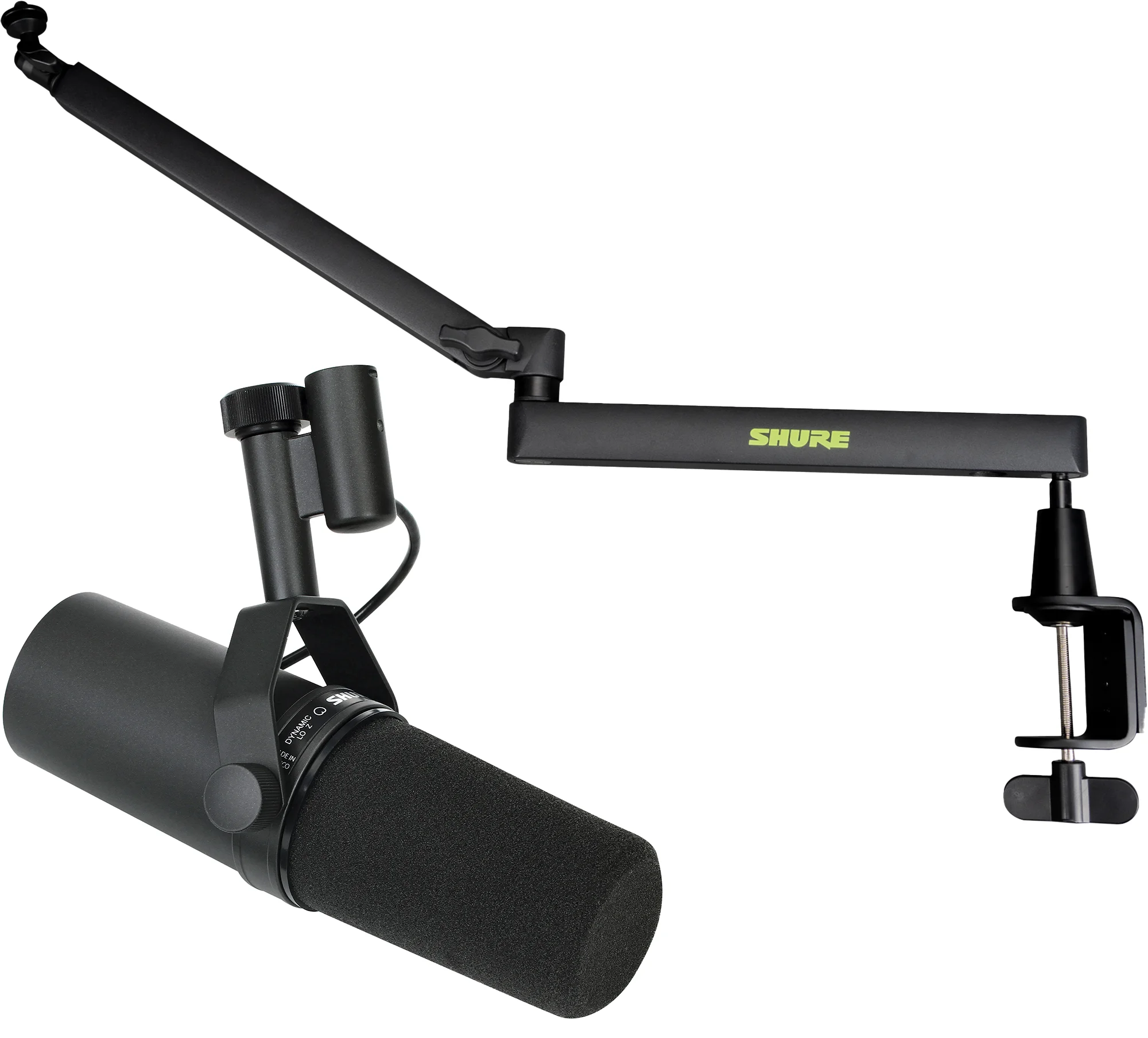 Shure SM7B 心形动圈人声麦克风，带低矮桌面吊杆支架