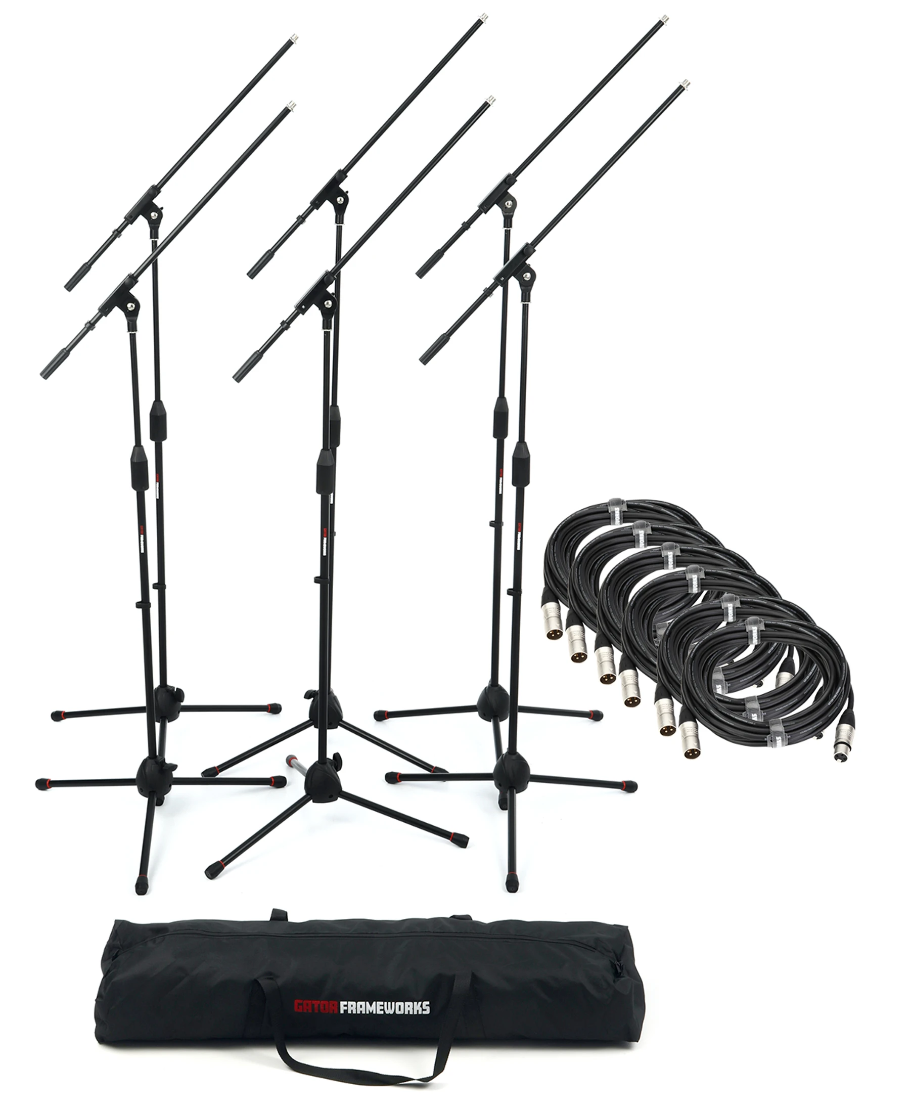 Gator Frameworks 麦克风吊杆支架 6个装，含收纳包和 XLR 线缆
