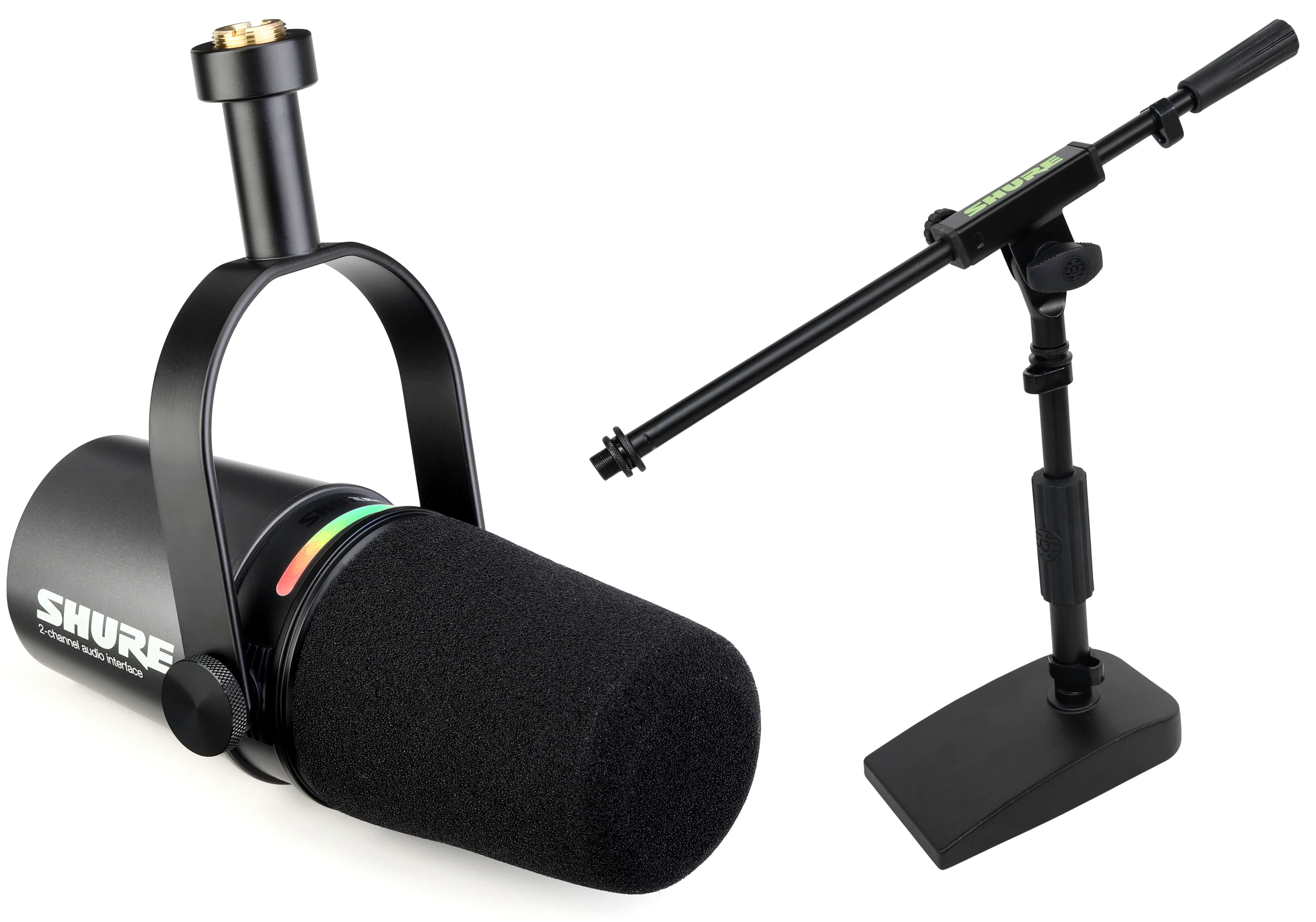 Shure MV7i 智能麦克风，带桌面麦克风支架