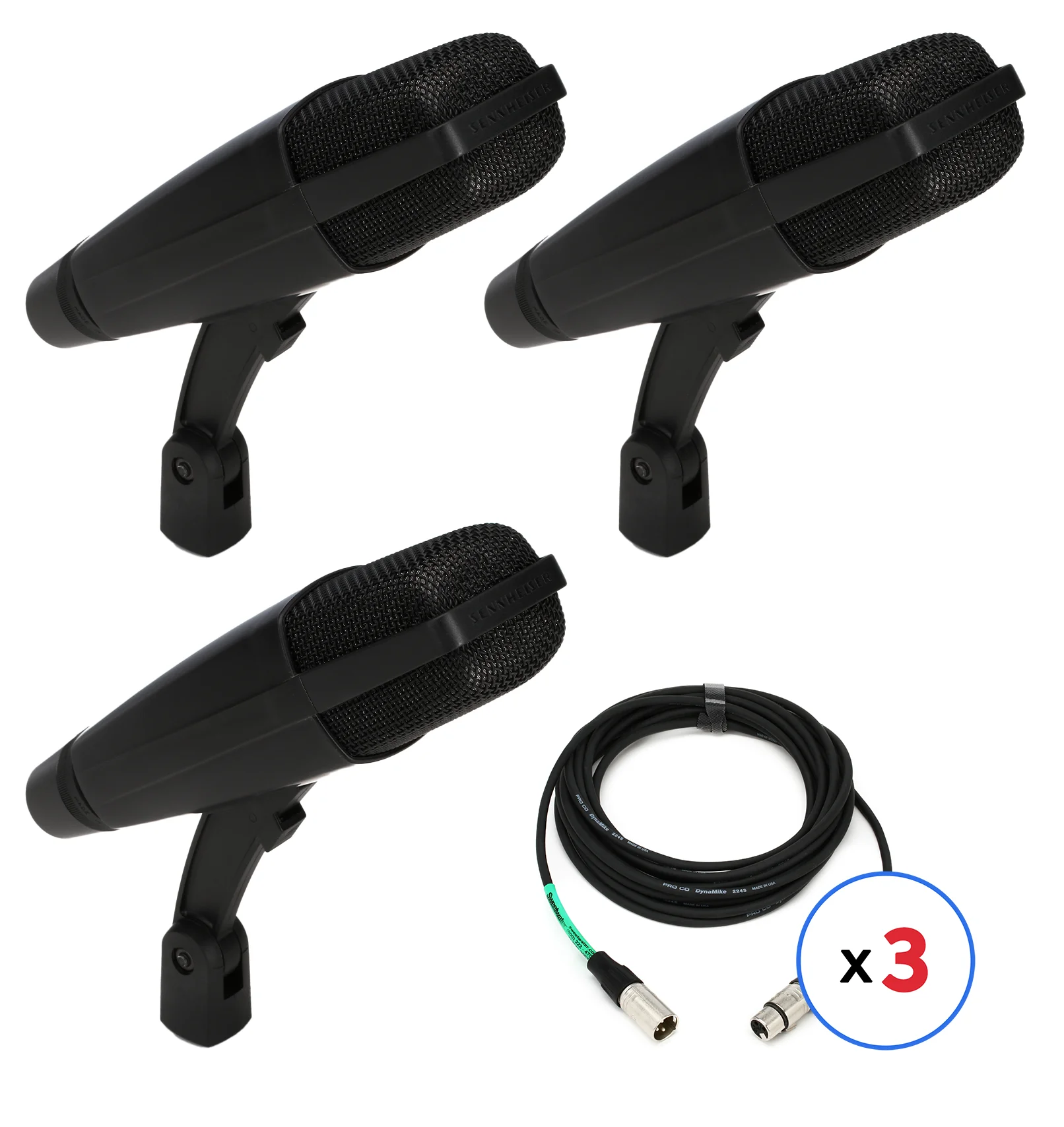 Sennheiser MD 421-II 心形动圈麦克风套装，含线缆（3只装）