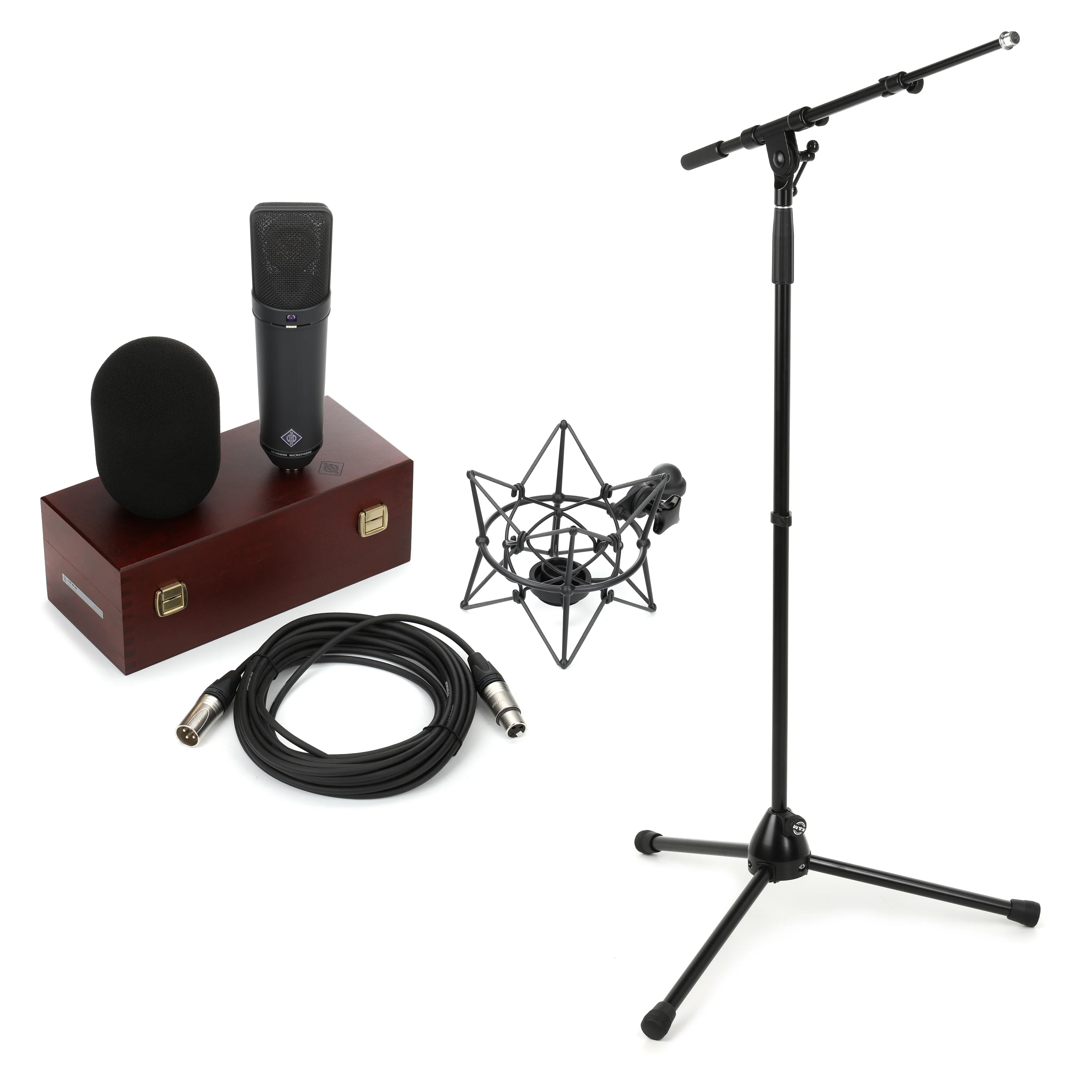 Neumann U 87 Ai 套装大振膜电容麦克风，含支架 - 哑光黑