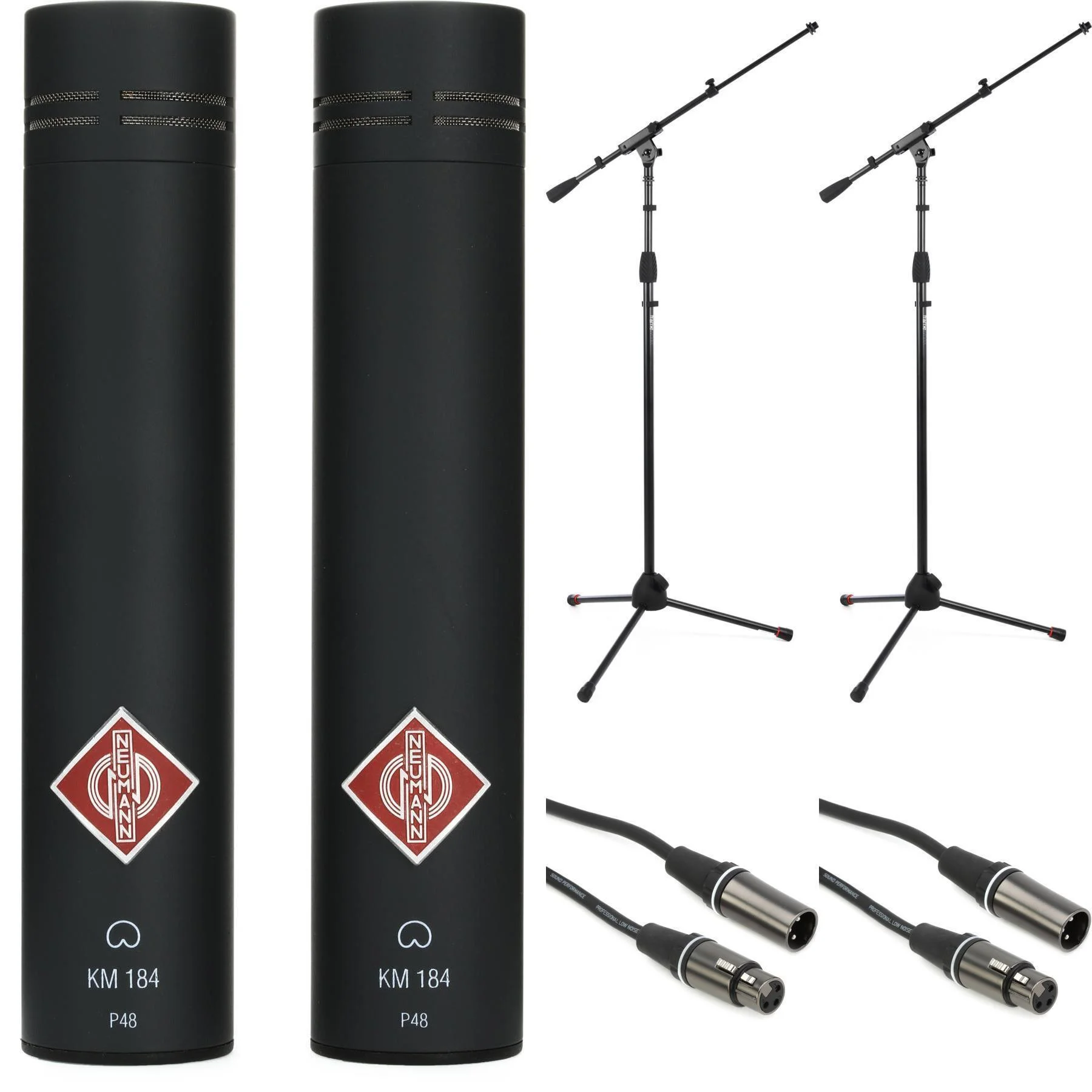 Neumann KM 184 立体声套装小振膜心形麦克风，含线缆和支架 - 哑光黑