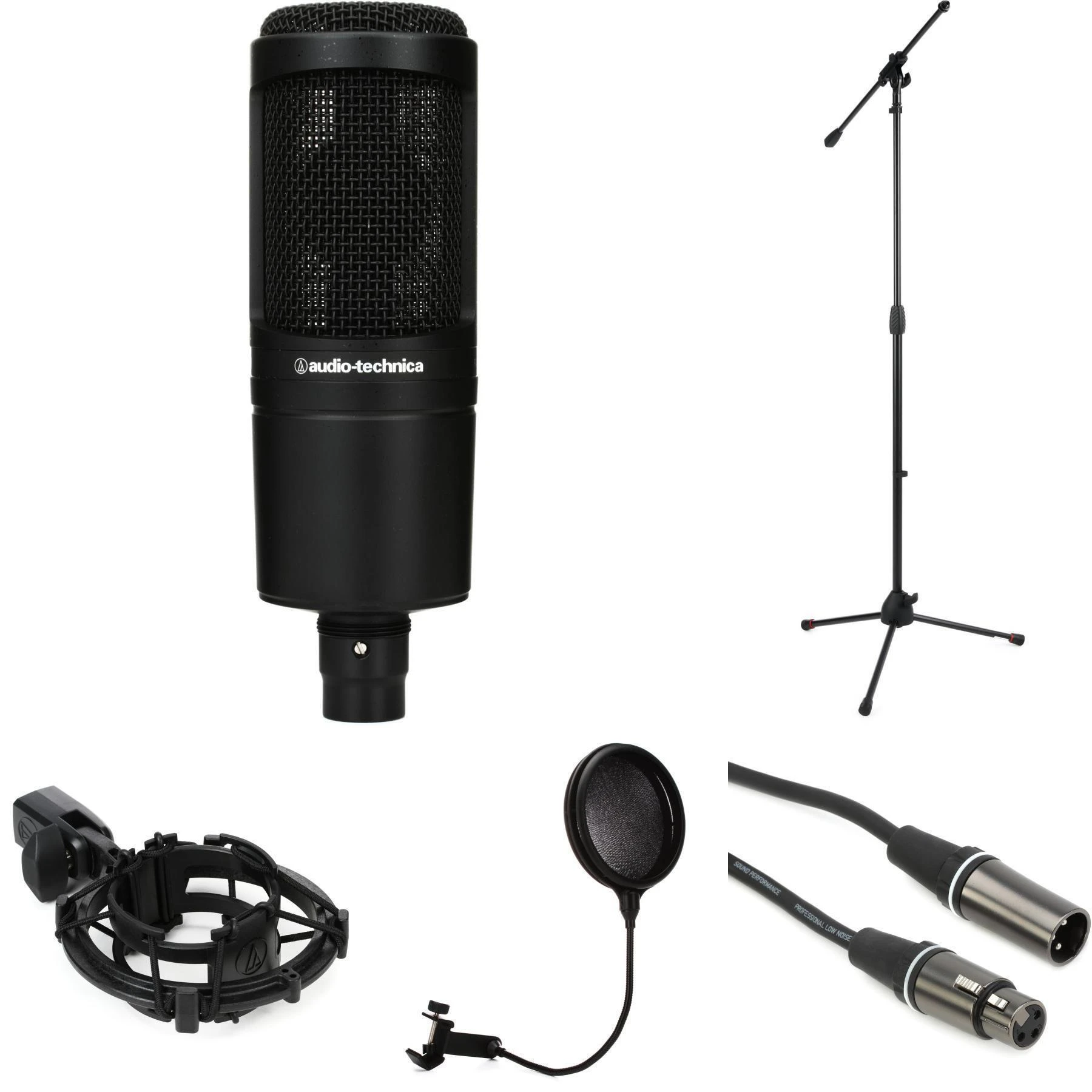 Audio-Technica AT2020 麦克风套装，含减震架、支架和线缆