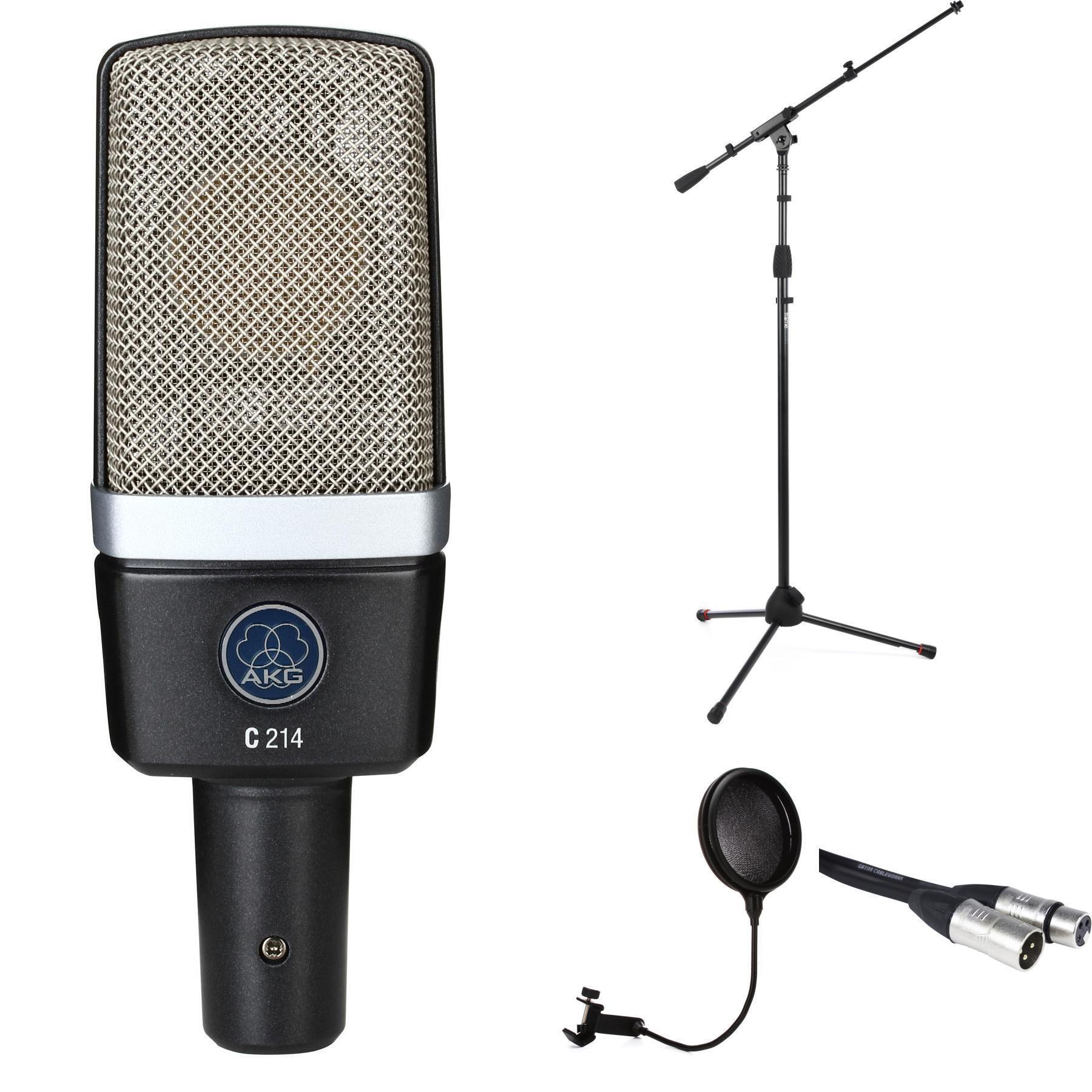 AKG C214 大振膜电容麦克风套装，含支架、防喷罩和线缆